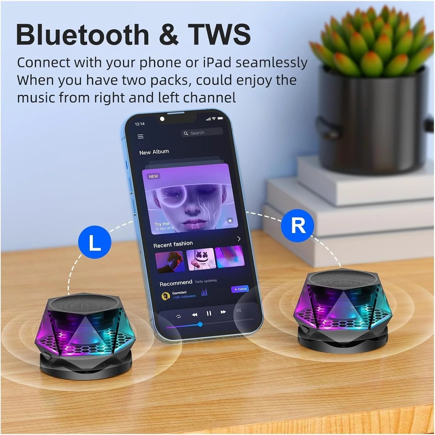 اسپیکر بلوتوثی مغناطیسی قابل حمل KASTWAVE با نمایش نور RGB، اسپیکر بی سیم جمع و جور برای آیفون و اندروید، جفت سازی TWS و پایه تلفن اسپیکر بلوتوثی مغناطیسی قابل حمل KASTWAVE با نمایش نور RGB، اسپیکر بی سیم جمع و جور برای آیفون و اندروید، جفت سازی TWS و پایه تلفن