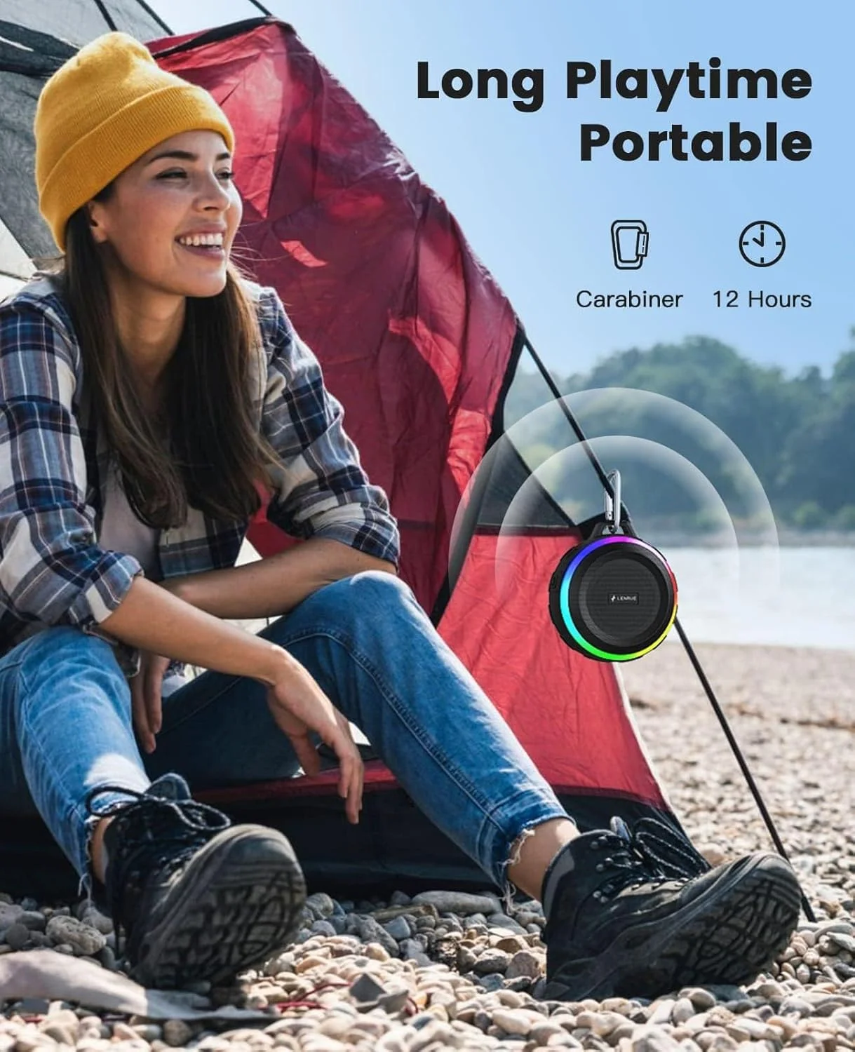 اسپیکر بلوتوثی قابل حمل KASTWAVE با استاندارد ضدآب IP67، نورپردازی پویا و صدای شفاف برای فعالیت های خارج از منزل و ورزش اسپیکر بلوتوثی قابل حمل KASTWAVE با استاندارد ضدآب IP67، نورپردازی پویا و صدای شفاف برای فعالیت های خارج از منزل و ورزش