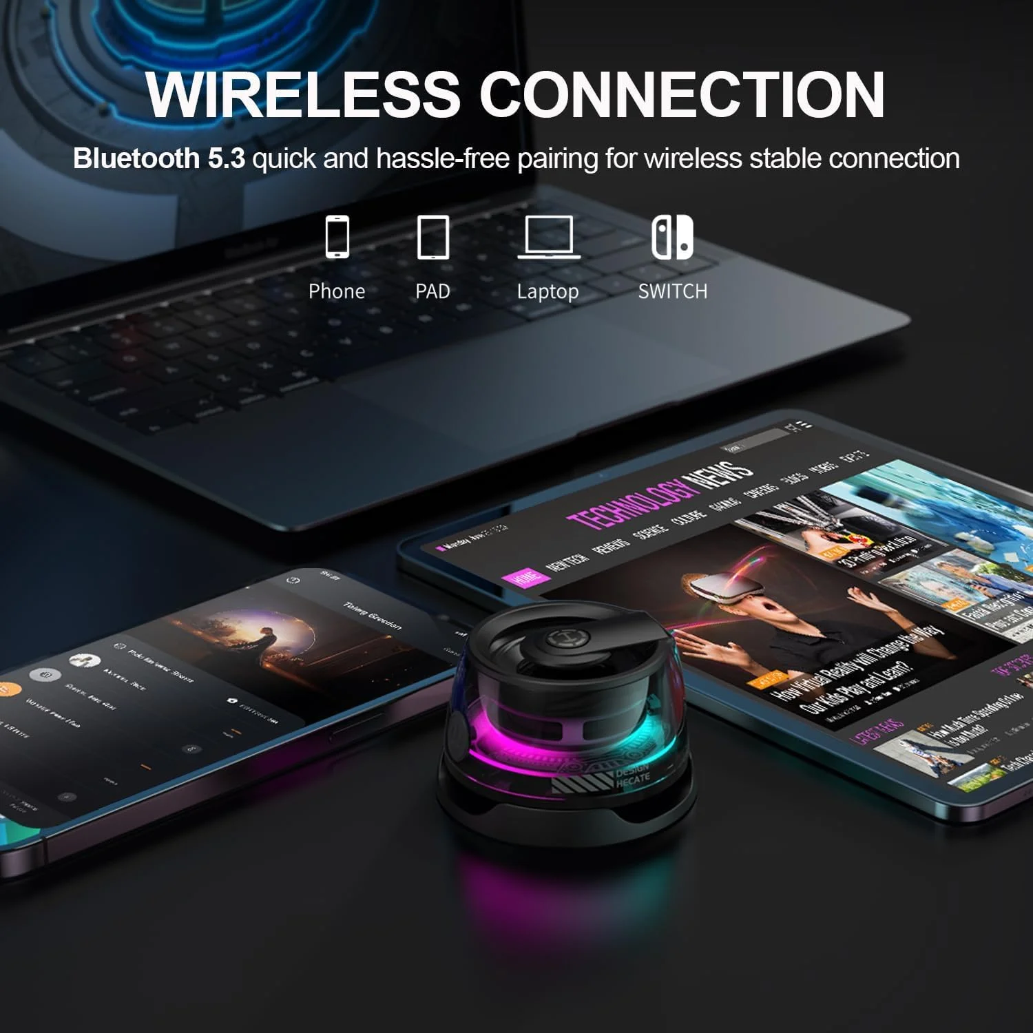 اسپیکر بلوتوثی مغناطیسی KASTWAVE G100، مینی اسپیکر بی سیم 5 واتی با بلوتوث 5.3، نور RGB، حالت بازی، 7 ساعت پخش، پایه تلفن همراه قابل حمل برای آیفون، مسافرت، گلف کارت، مشکی اسپیکر بلوتوثی مغناطیسی KASTWAVE G100، مینی اسپیکر بی سیم 5 واتی با بلوتوث 5.3، نور RGB، حالت بازی، 7 ساعت پخش، پایه تلفن همراه قابل حمل برای آیفون، مسافرت، گلف کارت، مشکی