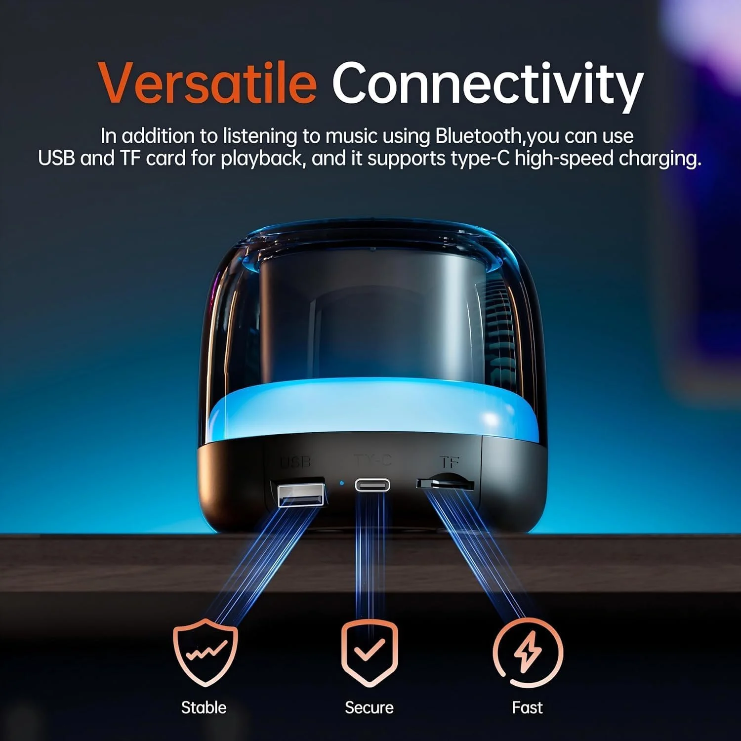 اسپیکر بلوتوثی قابل حمل بلوتوث 5.3 بی سیم با باس قدرتمند، چراغ های LED RGB، جفت سازی دوگانه بلندگو، اسلات کارت TF، صدای استریو HiFi، طراحی ضد آب جمع و جور، باتری قابل شارژ اسپیکر بلوتوثی قابل حمل بلوتوث 5.3 بی سیم با باس قدرتمند، چراغ های LED RGB، جفت سازی دوگانه بلندگو، اسلات کارت TF، صدای استریو HiFi، طراحی ضد آب جمع و جور، باتری قابل شارژ