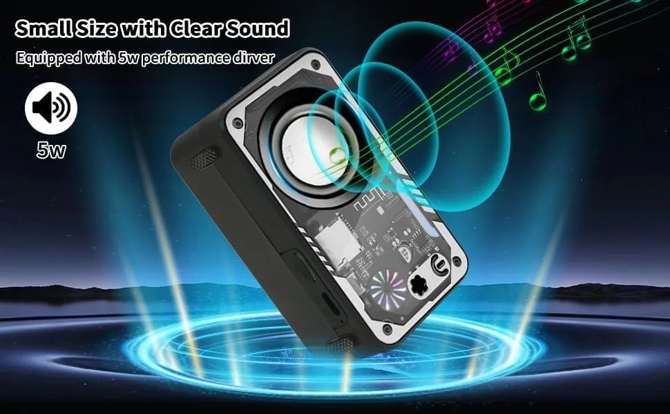 اسپیکر بلوتوثی قابل حمل با چراغ های RGB، اسپیکر بی سیم کوچک 5 واتی با صدای شفاف - ایده های هدیه برای مردان/زنان/نوجوانان - پشتیبانی از TWS/TF Card، طراحی قابل حمل و شفاف اسپیکر بلوتوثی قابل حمل با چراغ های RGB، اسپیکر بی سیم کوچک 5 واتی با صدای شفاف - ایده های هدیه برای مردان/زنان/نوجوانان - پشتیبانی از TWS/TF Card، طراحی قابل حمل و شفاف