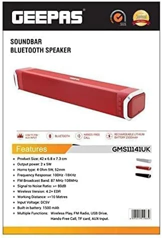 اسپیکر بلوتوثی Geepas GMS11141UK - اسپیکر بلوتوثی با بیس قوی با قابلیت تماس هندزفری | BT/USB/TF/FM/AUX | باتری 1500mAh | ایده آل برای مهمانی ها، فیلم ها، بازی کردن و موارد دیگر | 2 سال گارانتی اسپیکر بلوتوثی Geepas GMS11141UK - اسپیکر بلوتوثی با بیس قوی با قابلیت تماس هندزفری | BT/USB/TF/FM/AUX | باتری 1500mAh | ایده آل برای مهمانی ها، فیلم ها، بازی کردن و موارد دیگر | 2 سال گارانتی