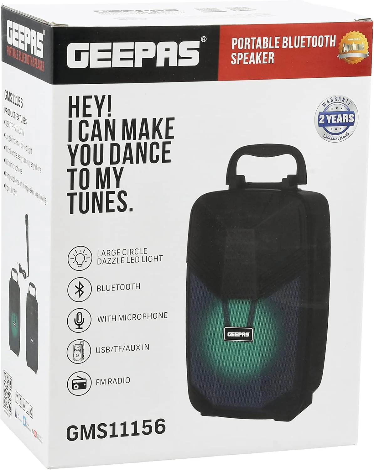 اسپیکر بلوتوث قابل حمل جیپاس مدل GMS11156، همراه با میکروفون، ورودی USB/TF/FM/AUX، نور LED دایره ای بزرگ خیره کننده، قابل حمل و سبک وزن، ایده آل برای خانه، هتل ها و استفاده در فضای باز، مشکی اسپیکر بلوتوث قابل حمل جیپاس مدل GMS11156، همراه با میکروفون، ورودی USB/TF/FM/AUX، نور LED دایره ای بزرگ خیره کننده، قابل حمل و سبک وزن، ایده آل برای خانه، هتل ها و استفاده در فضای باز، مشکی
