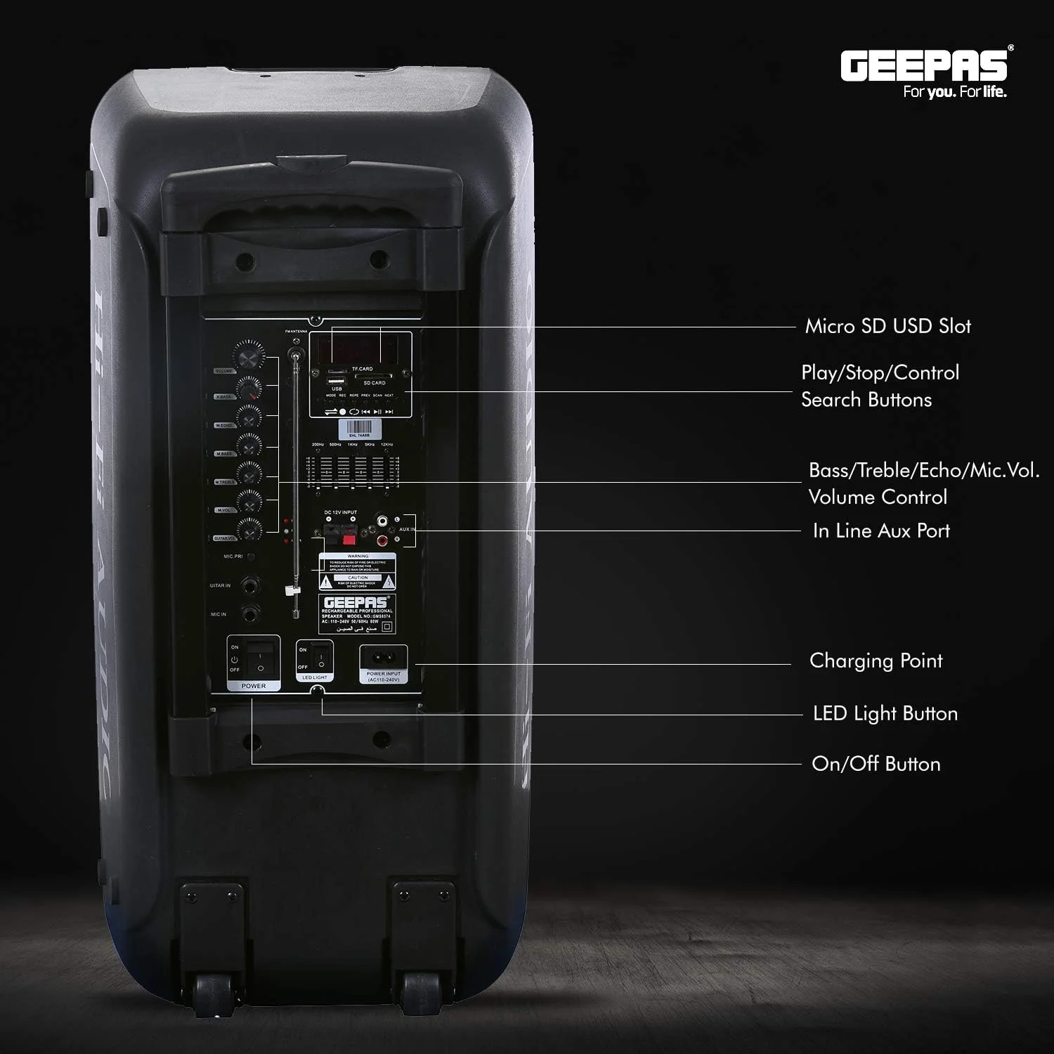 سیستم اسپیکر حرفه ای قابل حمل و شارژی Geepas GMS8574 سیستم اسپیکر حرفه ای قابل حمل و شارژی Geepas GMS8574
