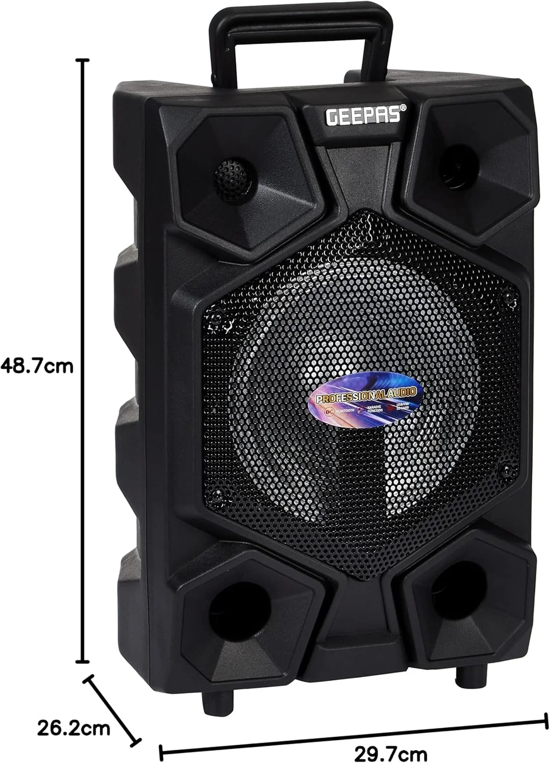 اسپیکر بلوتوثی چرخ دار حرفه ای 8 اینچی Geepas GMS8575 - یک میکروفون سیمی، باتری قابل شارژ | اسپیکر کارائوکه دی جی با چراغ های LED | ورودی های USB و AUX اسپیکر بلوتوثی چرخ دار حرفه ای 8 اینچی Geepas GMS8575 - یک میکروفون سیمی، باتری قابل شارژ | اسپیکر کارائوکه دی جی با چراغ های LED | ورودی های USB و AUX