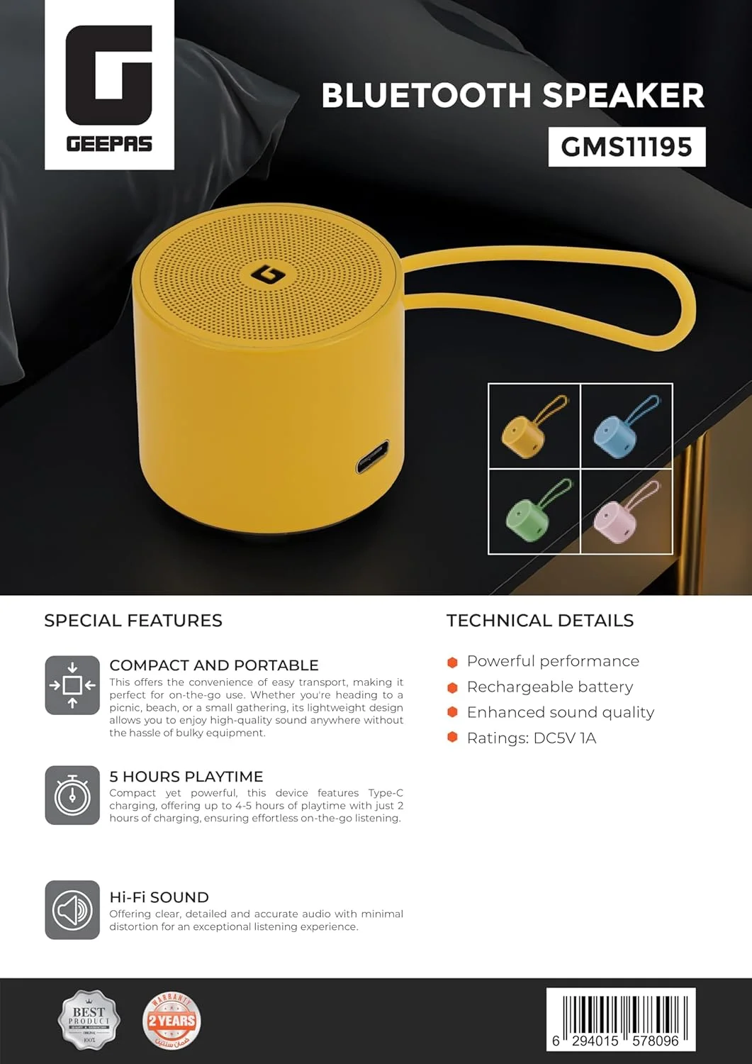 اسپیکر بلوتوثی قابل حمل HiFi مدل GMS11195 – USB-C • 5 ساعت پخش • جمع و جور و قدرتمند اسپیکر بلوتوثی قابل حمل HiFi مدل GMS11195 – USB-C • 5 ساعت پخش • جمع و جور و قدرتمند