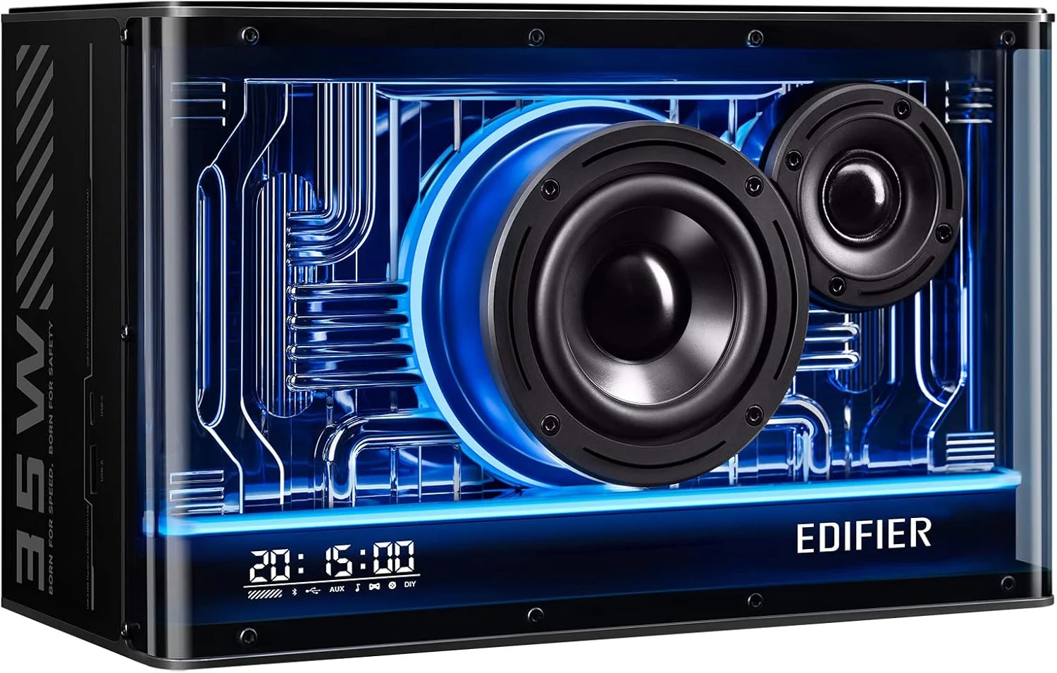 اسپیکر بلوتوث رومیزی Edifier QD35، دارای گواهینامه Hi-Res Audio و Hi-Res Audio Wireless، اسپیکر کامپیوتر با شارژ فوق سریع 35 واتی GaN، جلوه های نورپردازی خیره کننده، اسپیکر خانگی برای تلفن، مشکی