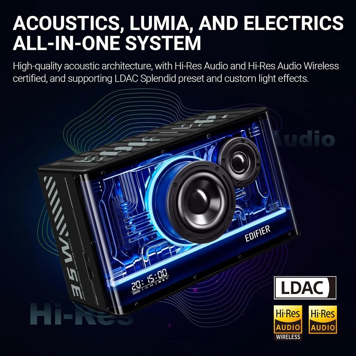 اسپیکر بلوتوث رومیزی Edifier QD35، دارای گواهینامه Hi-Res Audio و Hi-Res Audio Wireless، اسپیکر کامپیوتر با شارژ فوق سریع 35 واتی GaN، جلوه های نورپردازی خیره کننده، اسپیکر خانگی برای تلفن، مشکی اسپیکر بلوتوث رومیزی Edifier QD35، دارای گواهینامه Hi-Res Audio و Hi-Res Audio Wireless، اسپیکر کامپیوتر با شارژ فوق سریع 35 واتی GaN، جلوه های نورپردازی خیره کننده، اسپیکر خانگی برای تلفن، مشکی