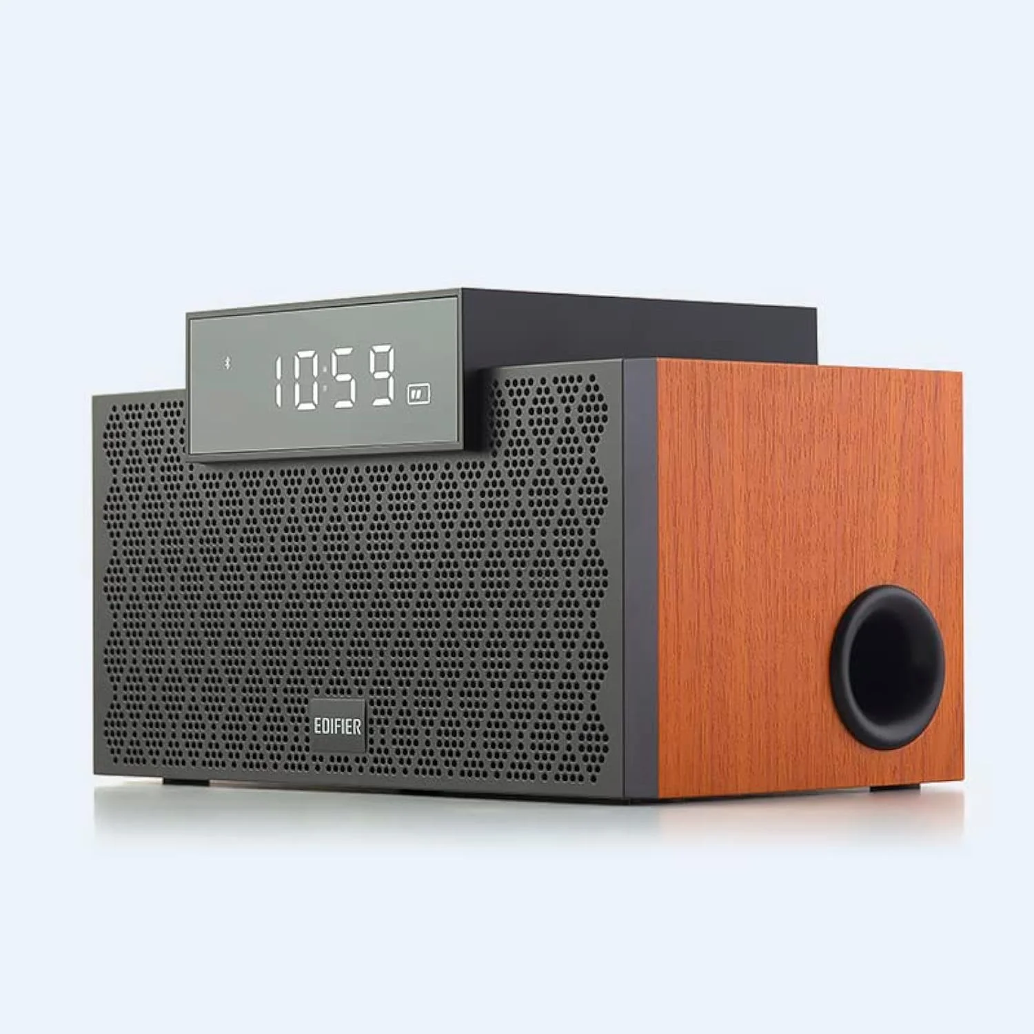 اسپیکر بی سیم ادیفایر مدل MP260، بلوتوث 5.0 قابل حمل، چند منظوره، ساعت، آلارم، نمایشگر LED، حافظه USB، کارت TF، قهوه ای