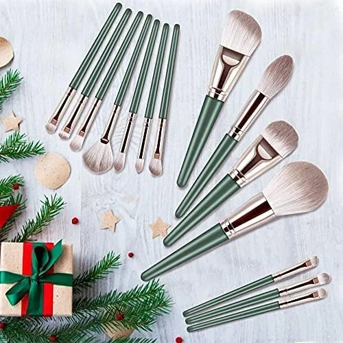 ست براش آرایشی کاسلوکس، ست 14 عددی براش آرایشی حرفه ای، الیاف گیاهی پیشرفته و دسته چوبی محکم، کیت براش سایه چشم، رژگونه و پودر فیکس