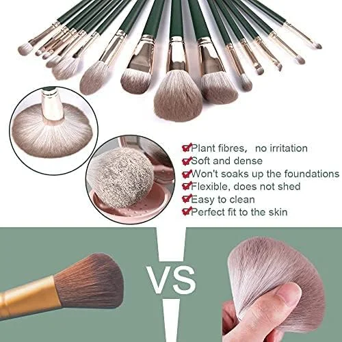 ست براش آرایشی کاسلاکس، 14 تکه براش حرفه ای آرایشی، الیاف گیاهی پیشرفته و دسته چوبی جامد، کیت براش سایه چشم، رژگونه و پودر فیکس