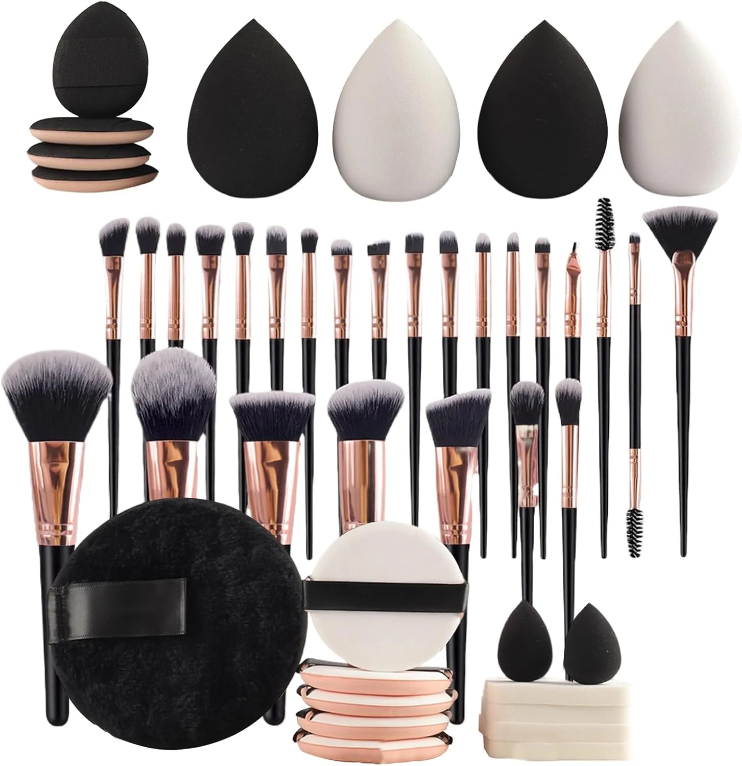 ست لوازم آرایشی مسافرتی جمع و جور، ست برس آرایشی مسافرتی سبک وزن 45 تکه با پودر پف برای زنان - کمک آرایشی برای سفر تجاری مدرسه در فضای باز و داخلی