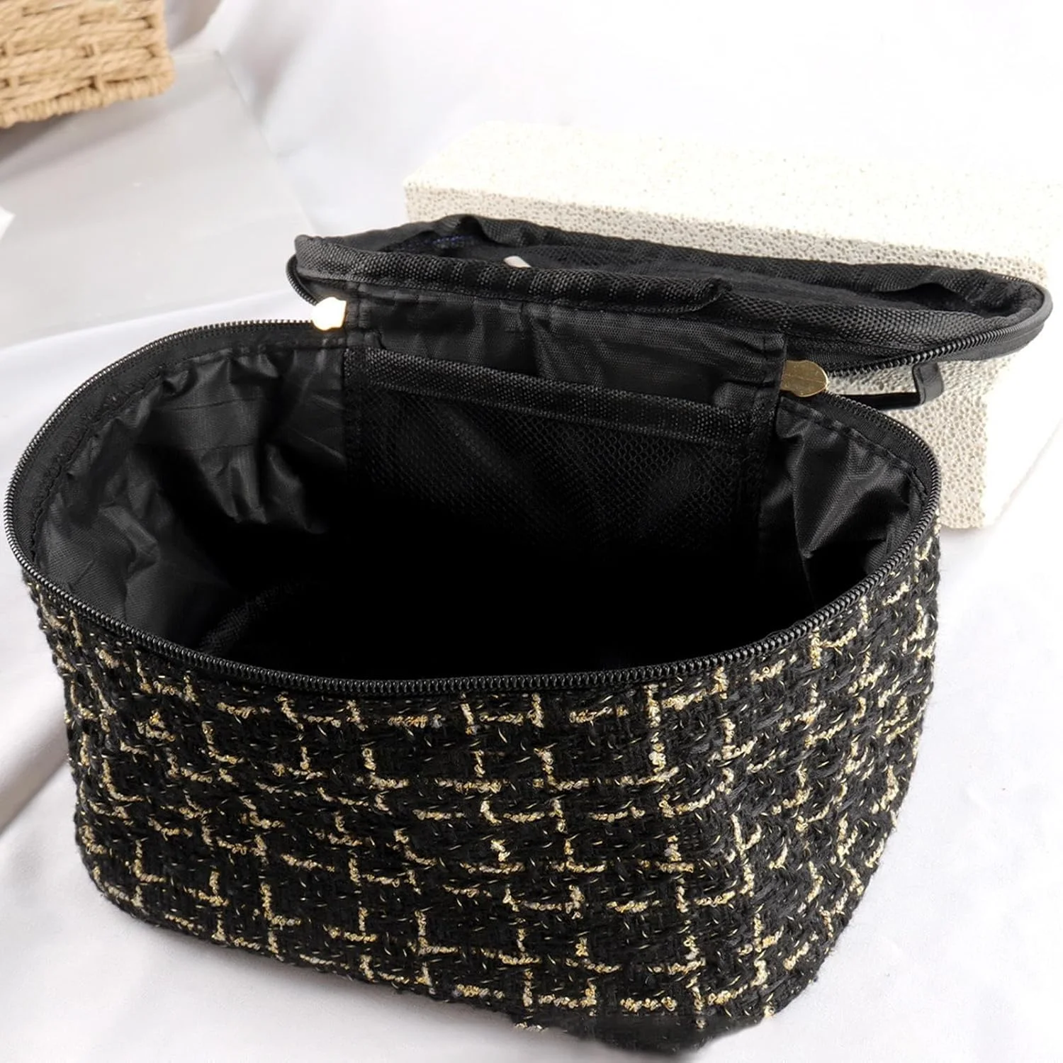 ست لوازم آرایشی مسافرتی جمع و جور، ست برس آرایشی مسافرتی سبک وزن 45 تکه با پودر پف برای زنان - کمک آرایشی برای سفر تجاری مدرسه در فضای باز و داخلی