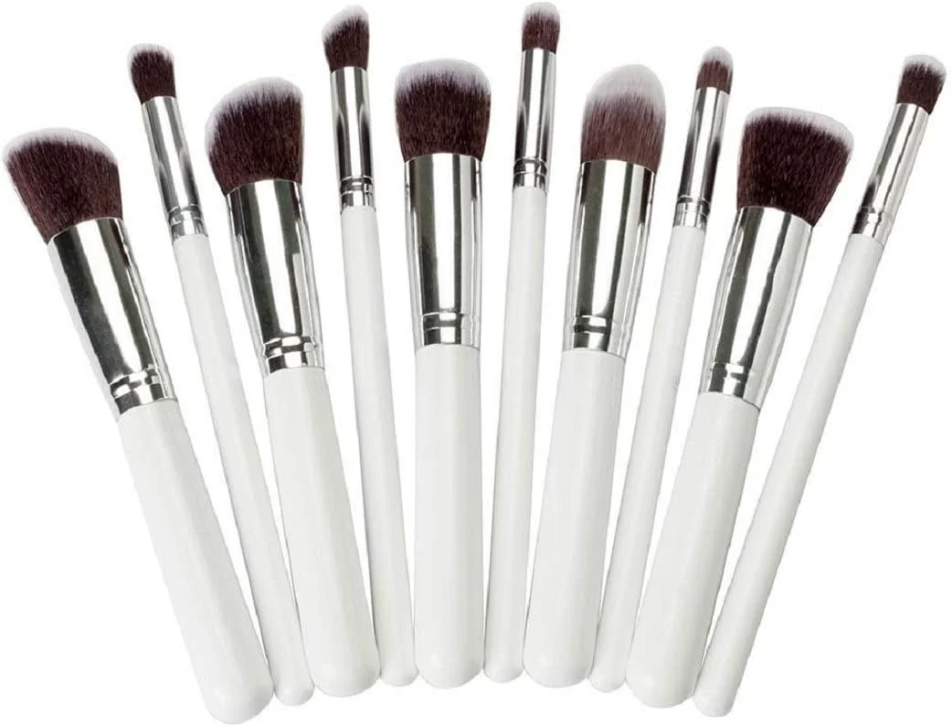 ست برس آرایشی 10 عددی ClubBeauty، شامل برس کرم پودر، برس پودر و برس های سایه چشم (سفید)