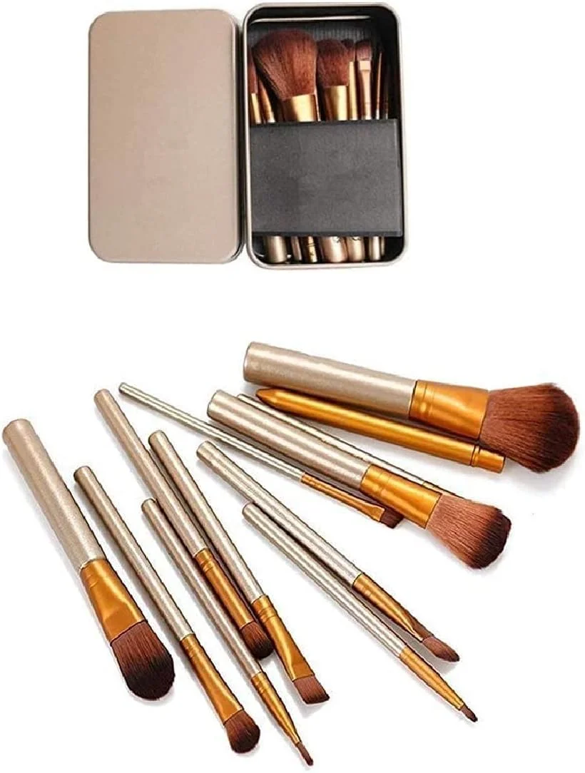 ست برس آرایشی CHITROSE - 12 عدد برس آرایشی قهوه ای با 2 عدد اسفنج آرایشی صورتی - (بسته 14 عددی)