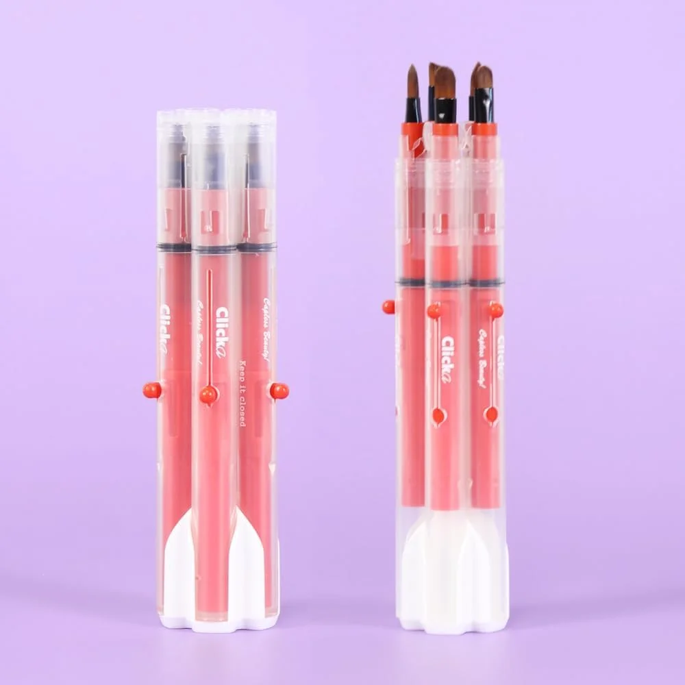 ست براش آرایشی درب اتوماتیک CLICKA، 5 براش جمع شونده، مناسب مسافرت (یخی قرمز)