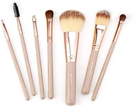 ست برس آرایشی کلاسیک زنانه، موی مصنوعی نرم، ست برس آرایشی 7 تکه (صورتی)