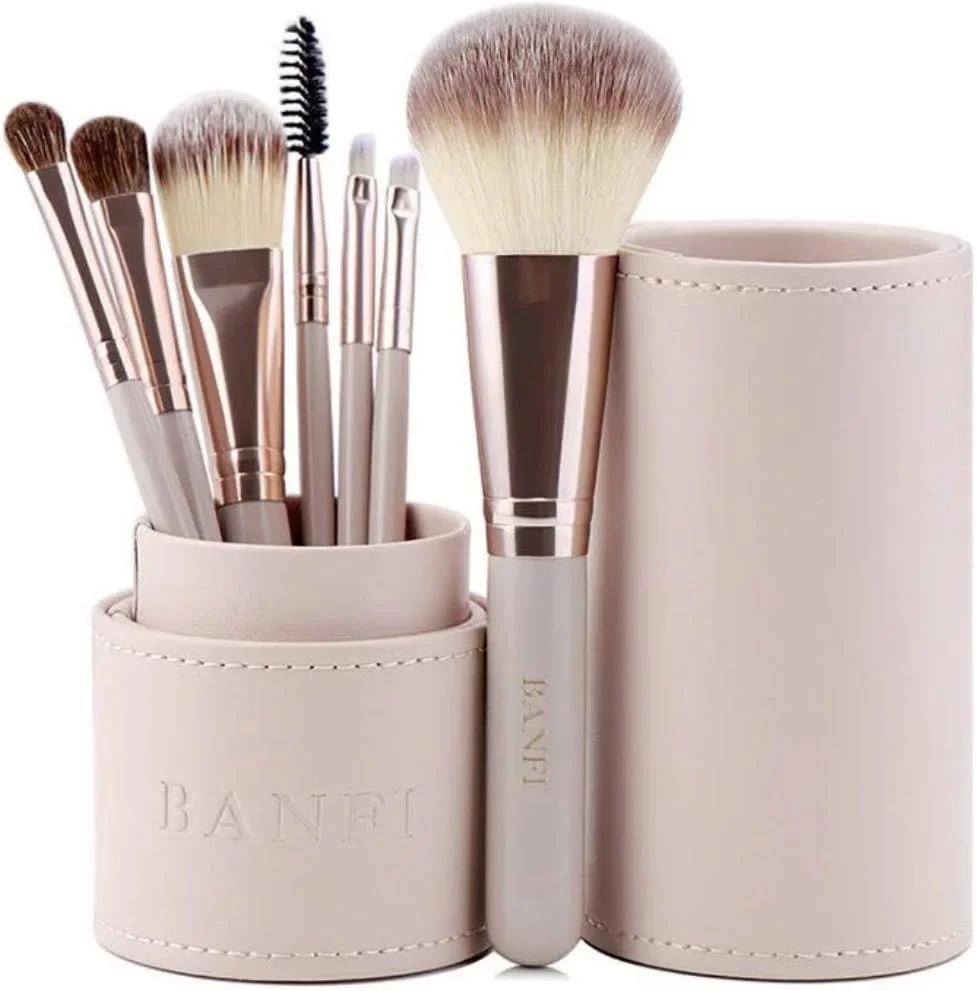 ست برس آرایشی کلاسیک زنانه، موی مصنوعی نرم، ست برس آرایشی 7 تکه (صورتی)