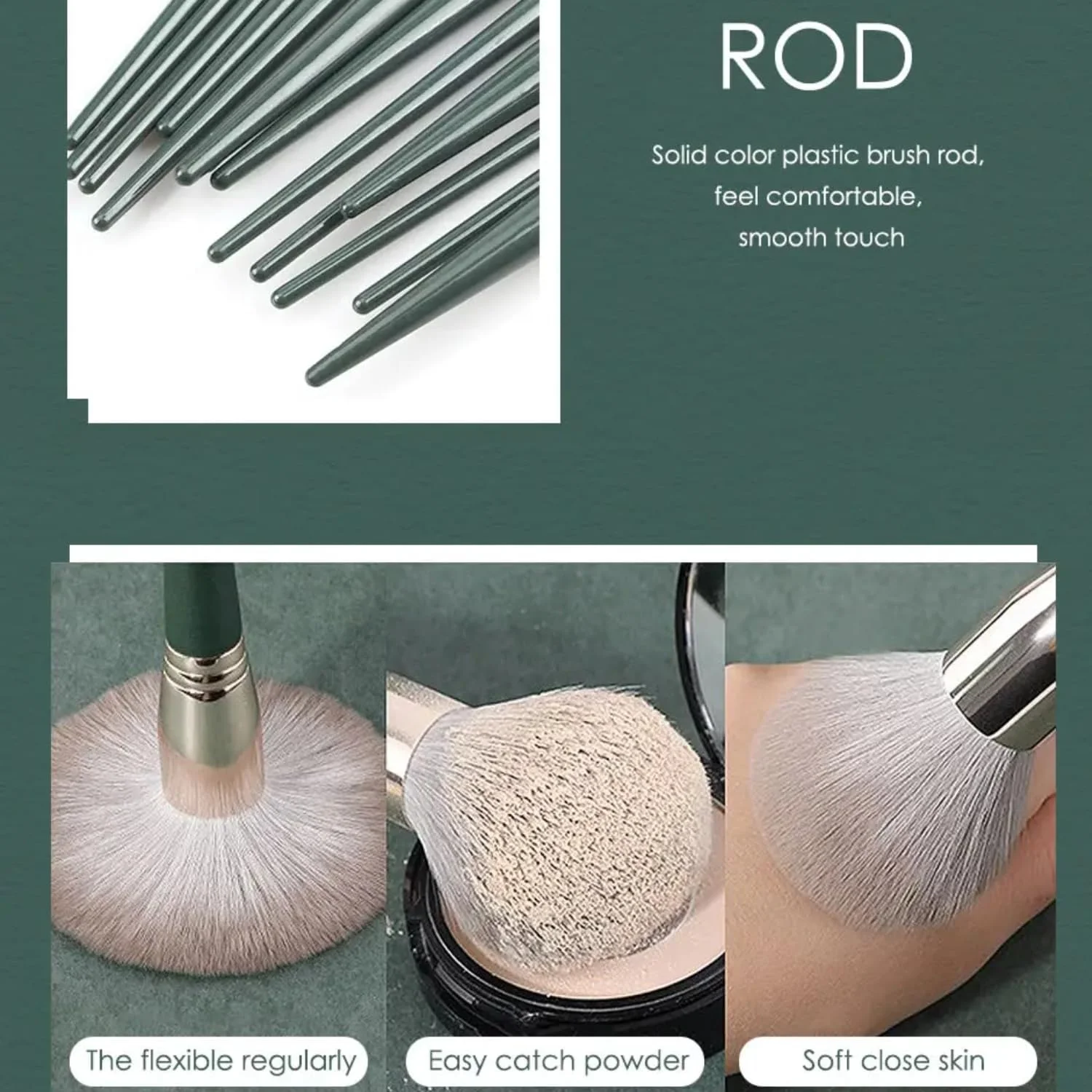 ست براش آرایشی ۱۴ تکه Cloudlyn، براش های کرم پودر مصنوعی ممتاز، پودر، رژگونه، کانسیلر، سایه چشم، براش های آرایش صورت، کیت براش آرایشی حرفه ای با کیف چرمی PU سبز