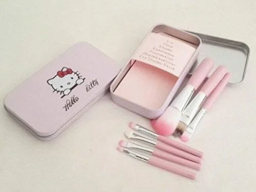 ست برس آرایشی 7 تکه Catiblue با جعبه نگهداری طرح هلو کیتی و پد اسفنجی ترکیب کننده آرایش