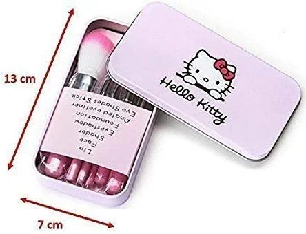 ست برس آرایشی 7 تکه Catiblue با جعبه نگهداری طرح هلو کیتی و پد اسفنجی ترکیب کننده آرایش