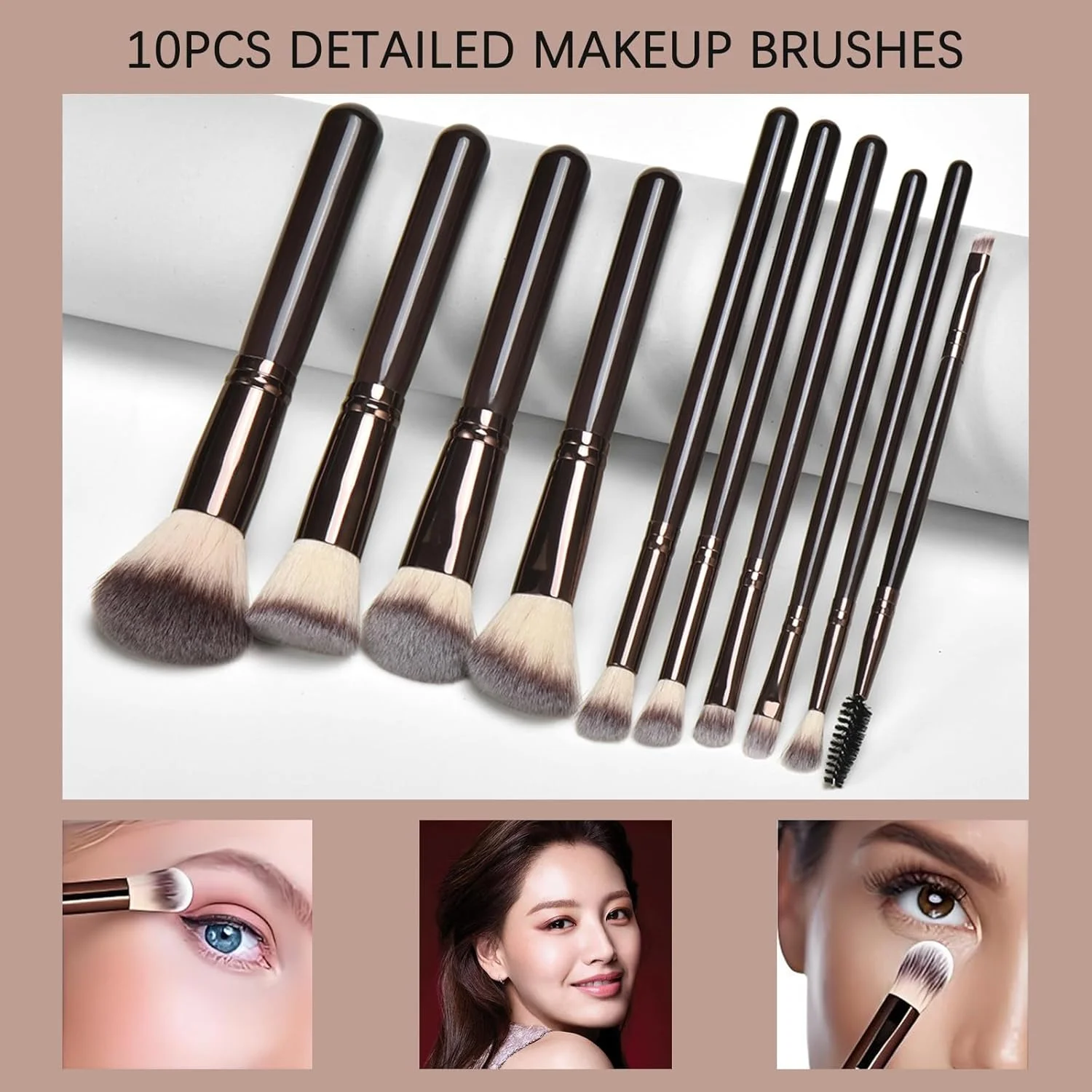 ست برس آرایشی 10 تکه Checkzed، دسته چوبی برنزی شیک، موهای مصنوعی نرم، کیت برس کامل و کیف شانه برای کرم پودر، رژگونه، سایه چشم و کانتورینگ ست برس آرایشی 10 تکه Checkzed، دسته چوبی برنزی شیک، موهای مصنوعی نرم، کیت برس کامل و کیف شانه برای کرم پودر، رژگونه، سایه چشم و کانتورینگ