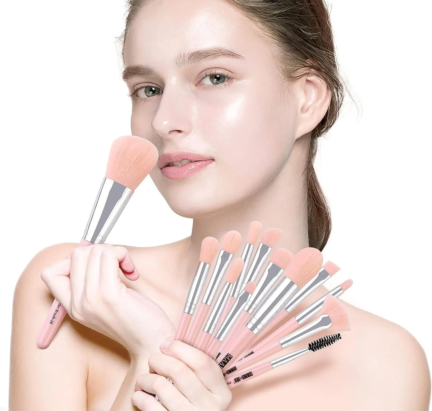 ست 20 عددی برس آرایشی حرفه ای CARAPACE، شامل برس های کرم پودر، سایه چشم، رژگونه، برس مسافرتی کابوکی، برس های ترکیب کننده کانسیلر، پودر صورت و ست برس های آرایش چشم (صورتی)