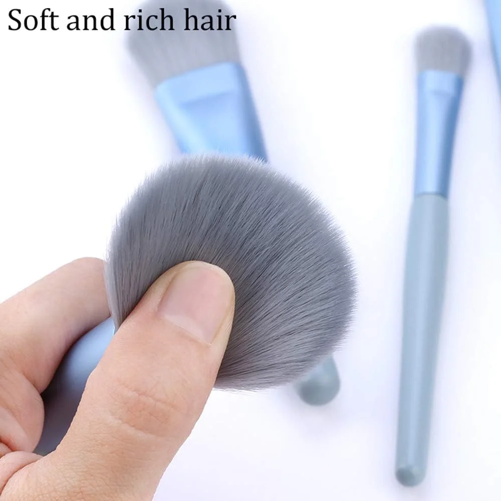 ست برس آرایشی 8 عددی Caithly، برس کرم پودر مصنوعی ممتاز، برس ترکیبی، پودر صورت، رژگونه، کانسیلر، سایه چشم، ست برس آرایشی با دسته چوبی قابل حمل (آبی)