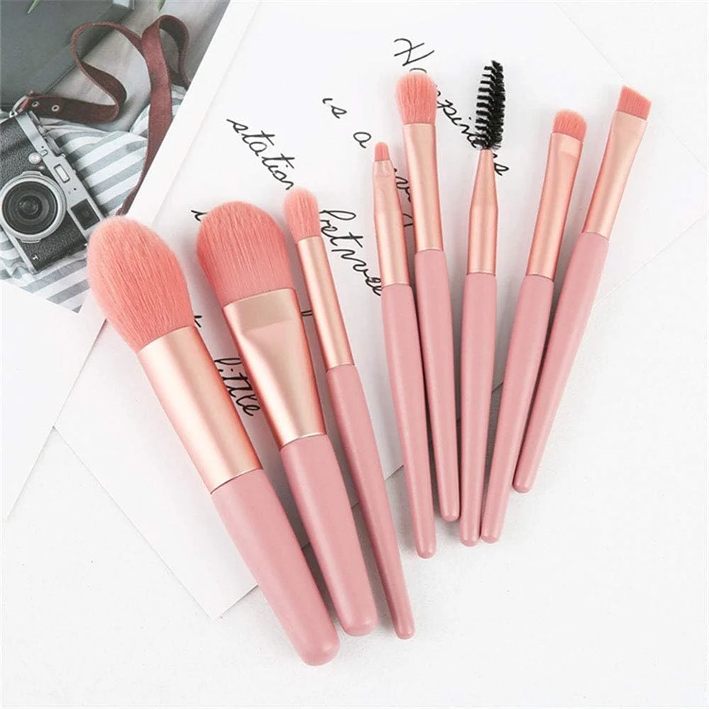 ست برس آرایشی 8 عددی Caithly، برس کرم پودر مصنوعی ممتاز، برس ترکیبی، پودر صورت، رژگونه، کانسیلر، سایه چشم، ست برس آرایشی با دسته چوبی قابل حمل (آبی)