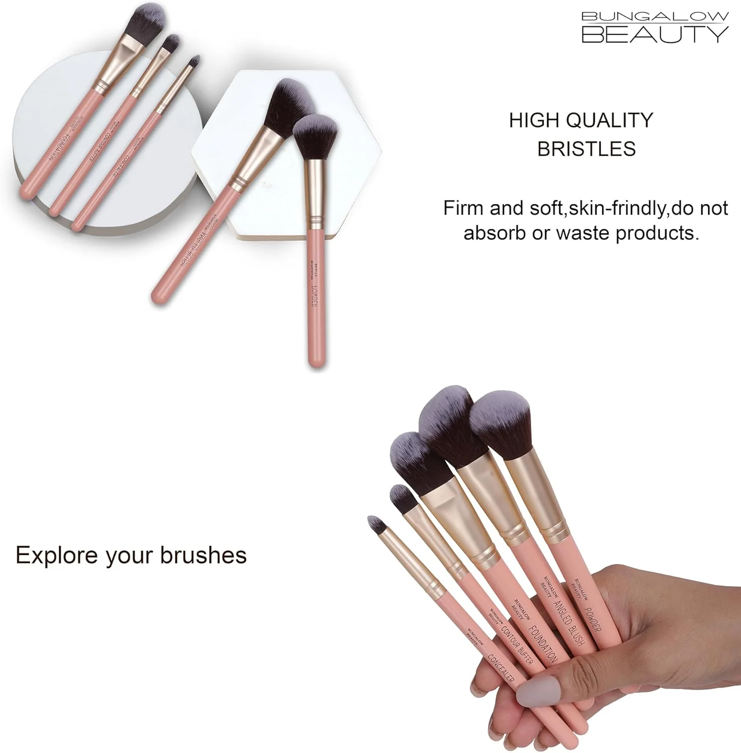 ست برس آرایشی ممتاز BUNGALOW BEAUTY، ست 5 عددی صورت، شامل برس رژگونه زاویه دار، کرم پودر، کانتور بافر، کانسیلر، ست 5 تکه با قابلیت نگهداری آسان و استفاده دقیق برای صورت ست برس آرایشی ممتاز BUNGALOW BEAUTY، ست 5 عددی صورت، شامل برس رژگونه زاویه دار، کرم پودر، کانتور بافر، کانسیلر، ست 5 تکه با قابلیت نگهداری آسان و استفاده دقیق برای صورت