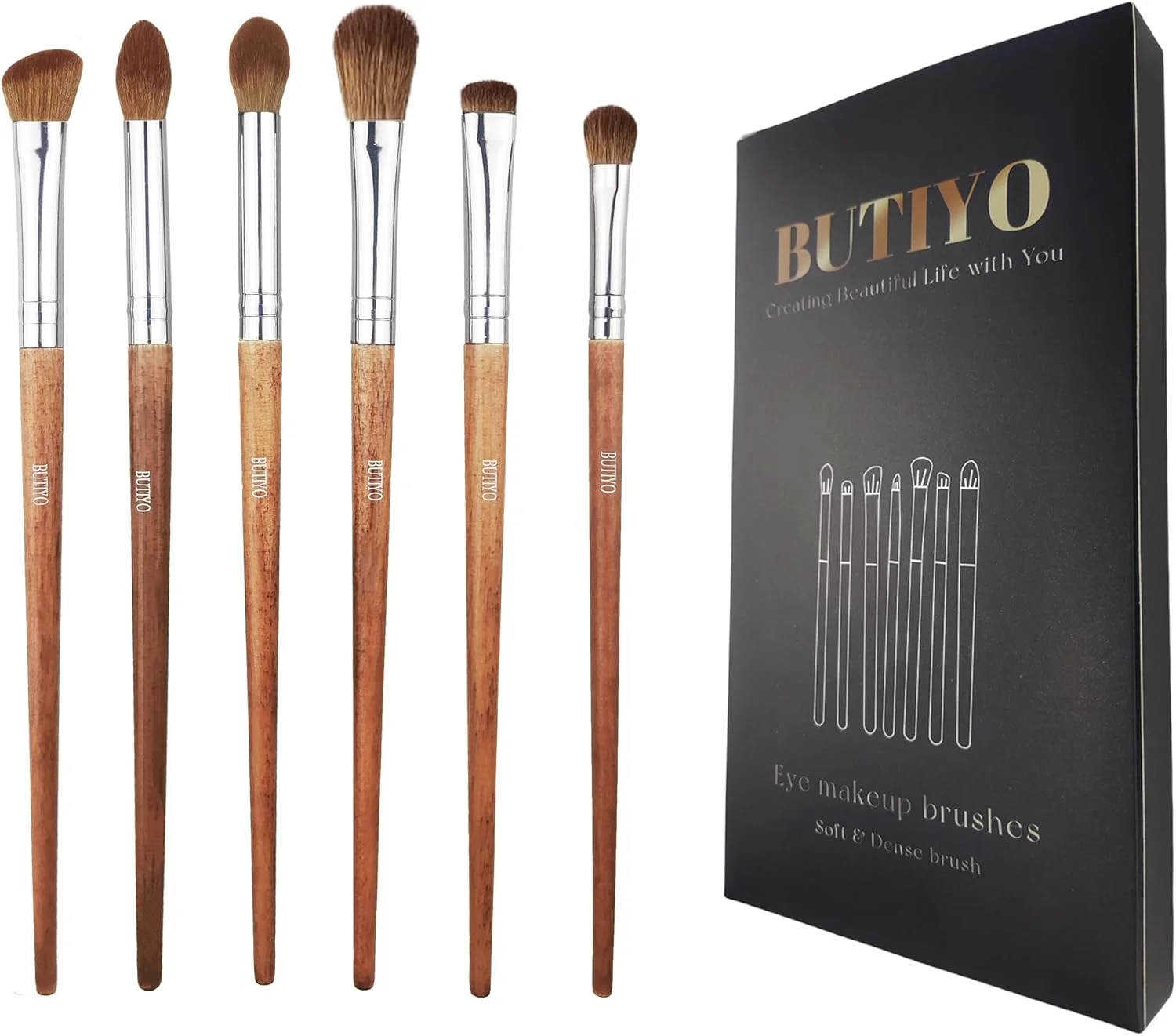 ست براش آرایشی BUTIYO، براش های آرایش چشم، موی طبیعی اسب، کانسیلر، سایه چشم، رژگونه، براش های ترکیبی هایلایت، 6 عدد FB-006