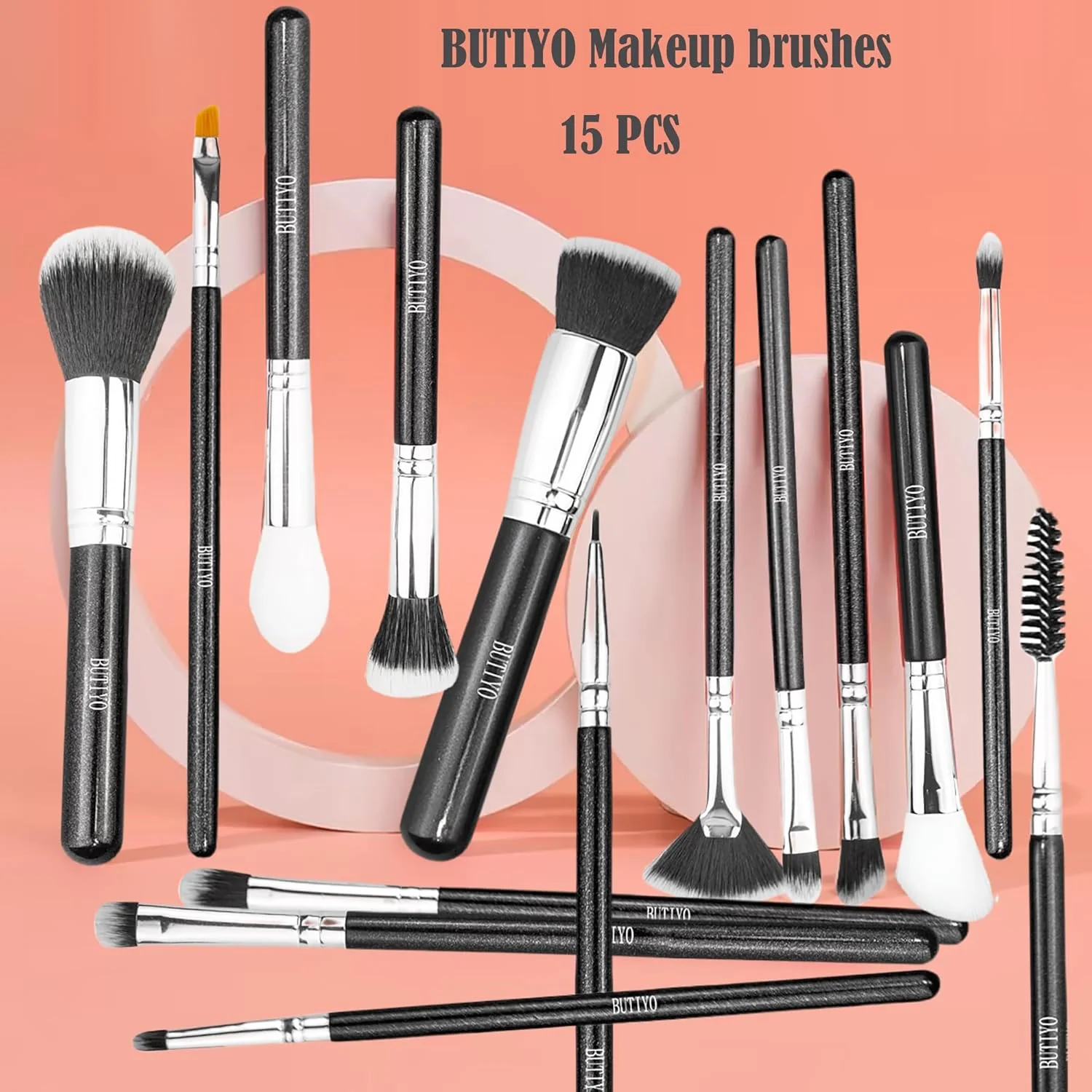 ست برس آرایشی BUTIYO، 15 عدد برس مصنوعی برای کرم پودر، کانسیلر، سایه چشم، رژگونه، ابرو با رنگ مشکی (15 عددی) FB029 ست برس آرایشی BUTIYO، 15 عدد برس مصنوعی برای کرم پودر، کانسیلر، سایه چشم، رژگونه، ابرو با رنگ مشکی (15 عددی) FB029