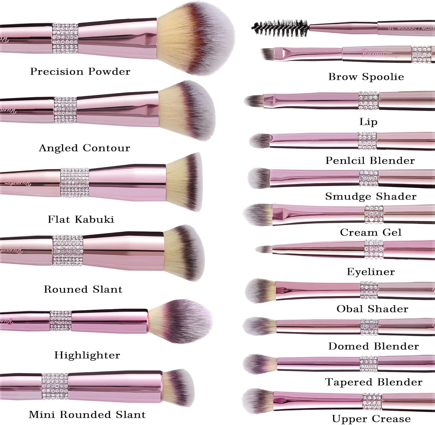 ست براش آرایشی حرفه ای Bueart، 16 تکه رزگلد با دسته های نگین دار، هولدر صورتی ست براش آرایشی حرفه ای Bueart، 16 تکه رزگلد با دسته های نگین دار، هولدر صورتی