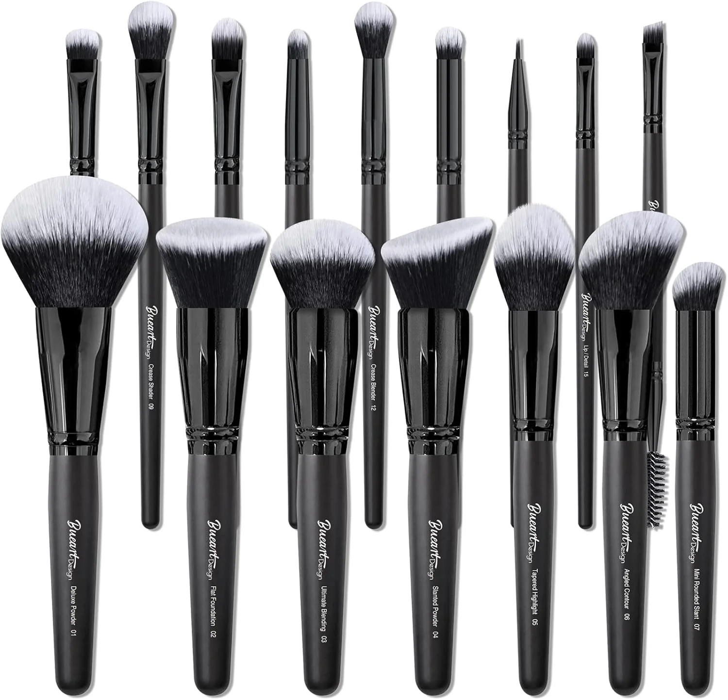 ست برس آرایشی 19 عددی فوق العاده نرم با موهای متراکم و برچسب مشکی Bueart Design شامل برس بزرگ پودر، کرم پودر تخت، برس ترکیبی نهایی، برس رژگونه، برس صورت، کانسیلر، کانتور و سایه چشم ست برس آرایشی 19 عددی فوق العاده نرم با موهای متراکم و برچسب مشکی Bueart Design شامل برس بزرگ پودر، کرم پودر تخت، برس ترکیبی نهایی، برس رژگونه، برس صورت، کانسیلر، کانتور و سایه چشم