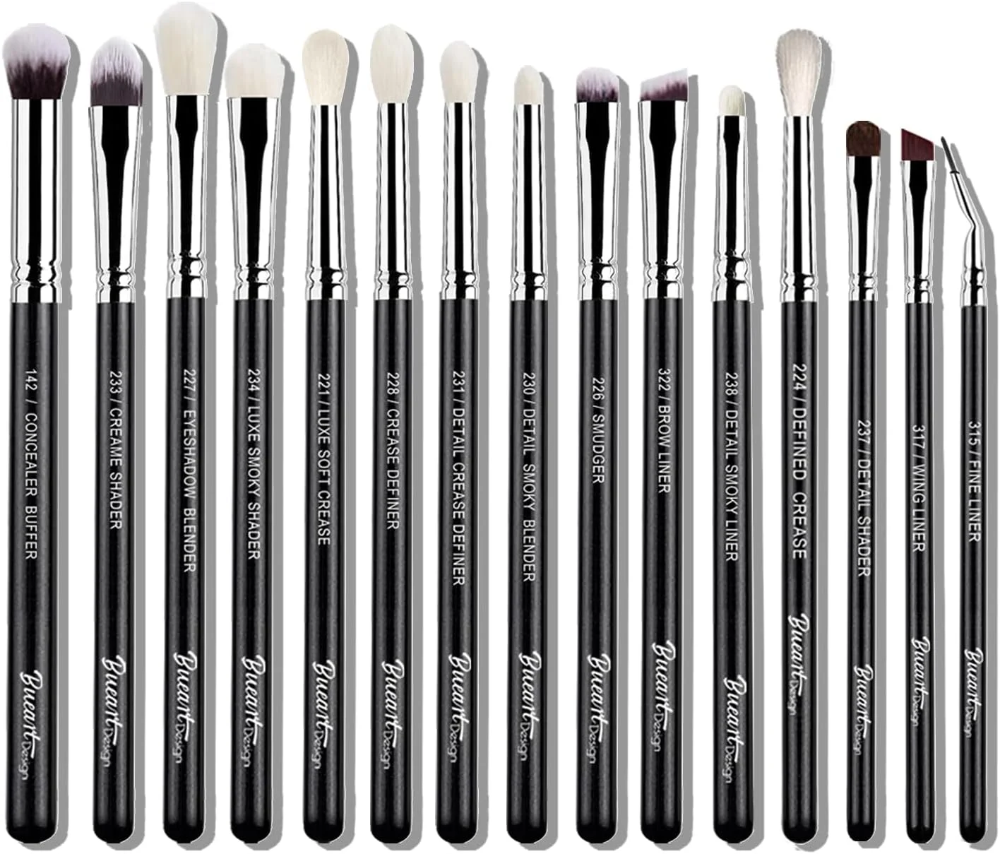 ست برس آرایشی سایه چشم 15 عددی حرفه ای موی طبیعی Bueart Design، ست برس موی بز و اسب حرفه ای