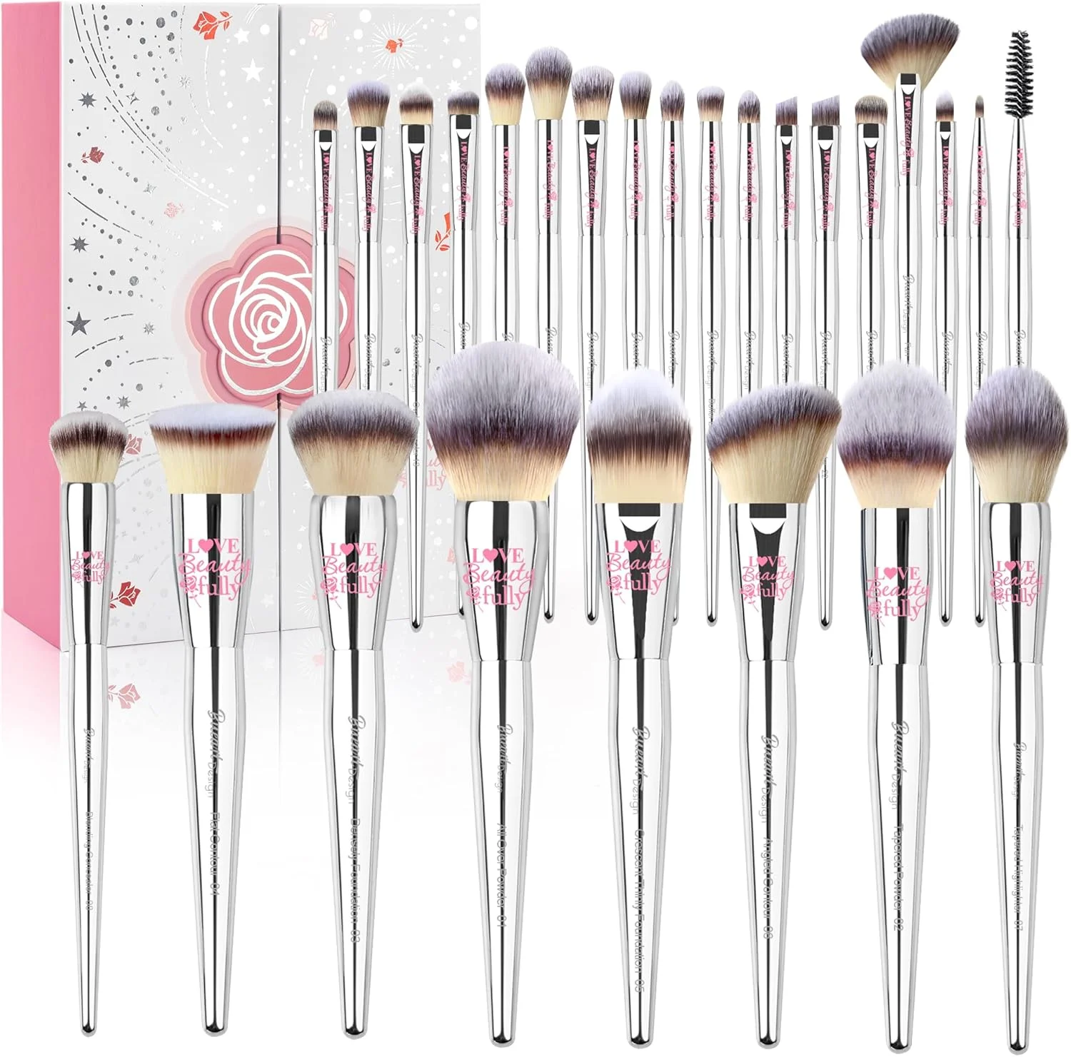 ست 26 عددی برس آرایشی حرفه ای Bueart Design با موهای متراکم فوق العاده نرم و جعبه هدیه شیک، برس های آرایشی حرفه ای با کیفیت عالی برای کرم پودر، کانتور، رژگونه، پودر آرایشی