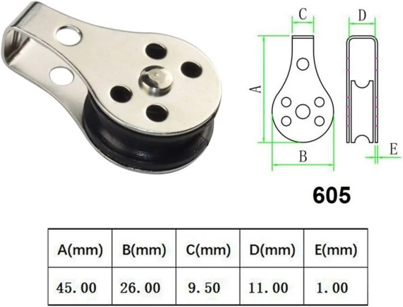 قرقره SEMOOR، بلوک قرقره استیل ضد زنگ، غلتک قرقره برای طناب (سایز: 607-25mm)