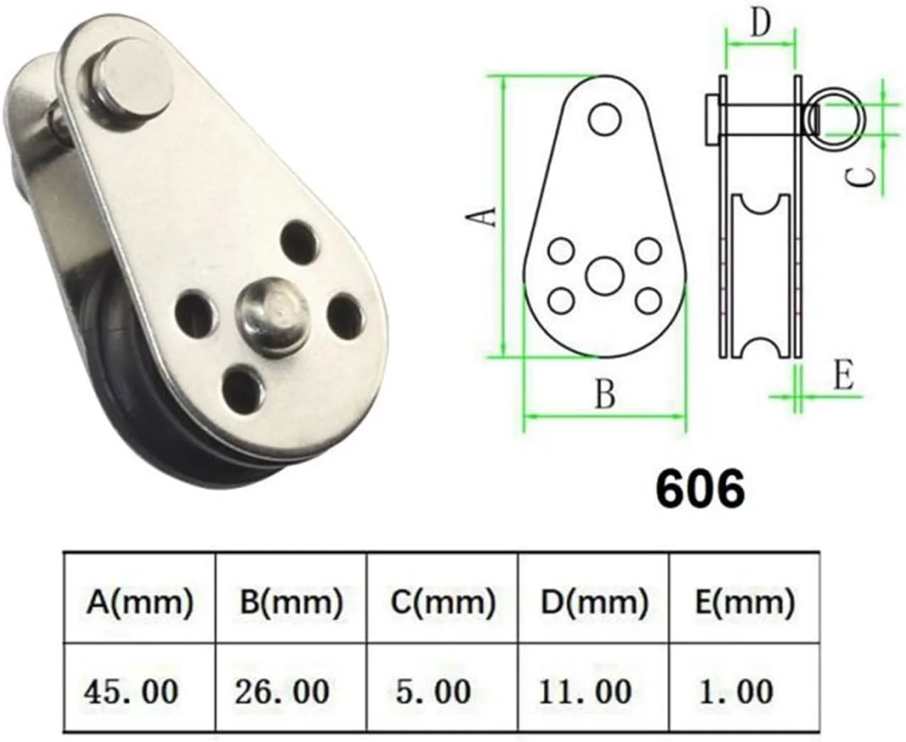 قرقره SEMOOR، بلوک قرقره استیل ضد زنگ، غلتک قرقره برای طناب (سایز: 607-25mm)