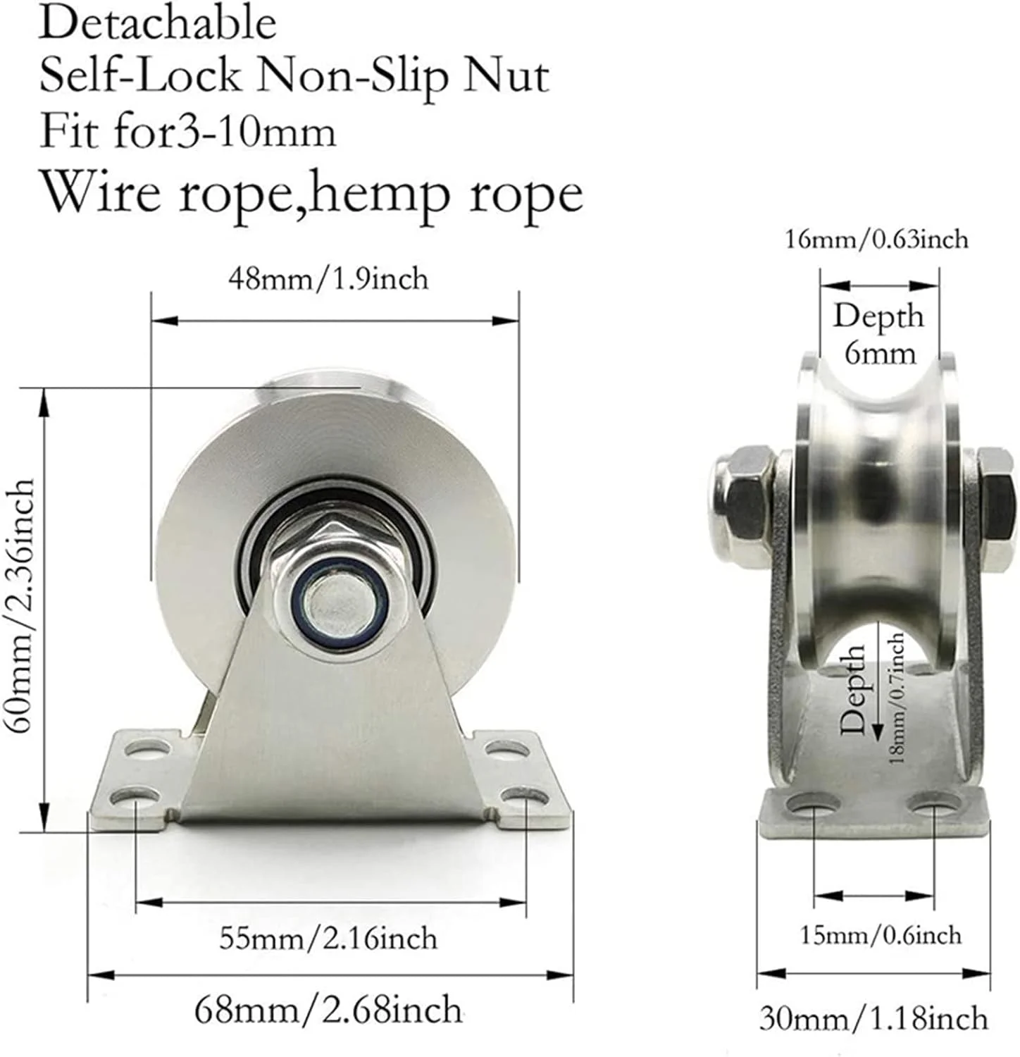 قرقره SEMOOR، بلوک قرقره استیل ضد زنگ، بلبرینگ های بی صدا، غلتک کشویی شیاردار چرخ ریلی