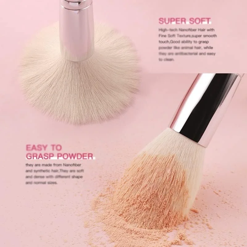 ست برس آرایشی مشکی، حرفه ای، موی بز طبیعی، شامل برس های کرم پودر، پودر، کانتور و سایه چشم