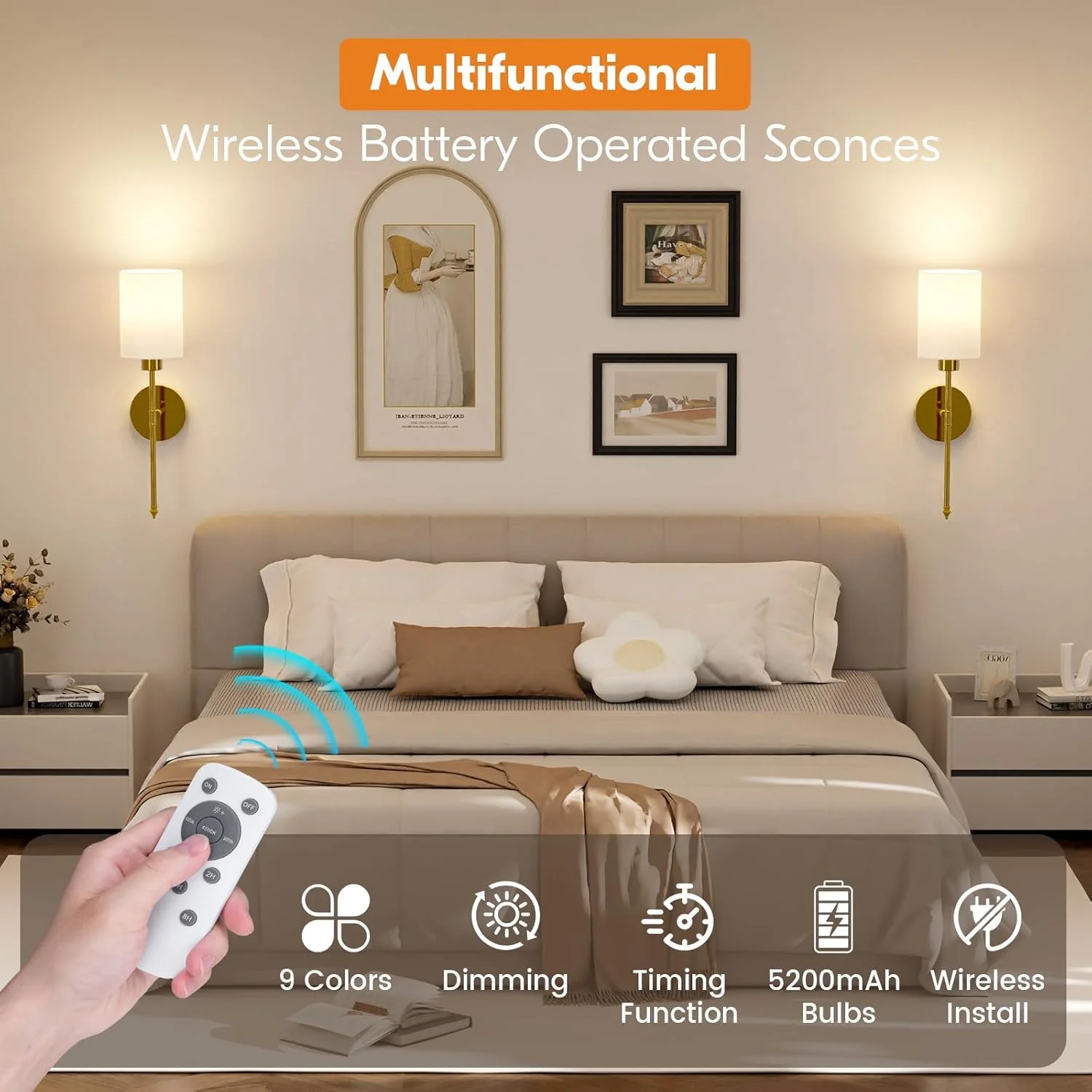 ست 2 عددی شمعدان دیواری باتری خور NIORSUN، چراغ های دیواری بی سیم طلایی قابل شارژ با لامپ های جداشدنی کم نور شونده 5200 میلی آمپر ساعتی و ریموت، دکور دیوارکوب 9 رنگ برای اتاق خواب، اتاق نشیمن، راهرو ست 2 عددی شمعدان دیواری باتری خور NIORSUN، چراغ های دیواری بی سیم طلایی قابل شارژ با لامپ های جداشدنی کم نور شونده 5200 میلی آمپر ساعتی و ریموت، دکور دیوارکوب 9 رنگ برای اتاق خواب، اتاق نشیمن، راهرو