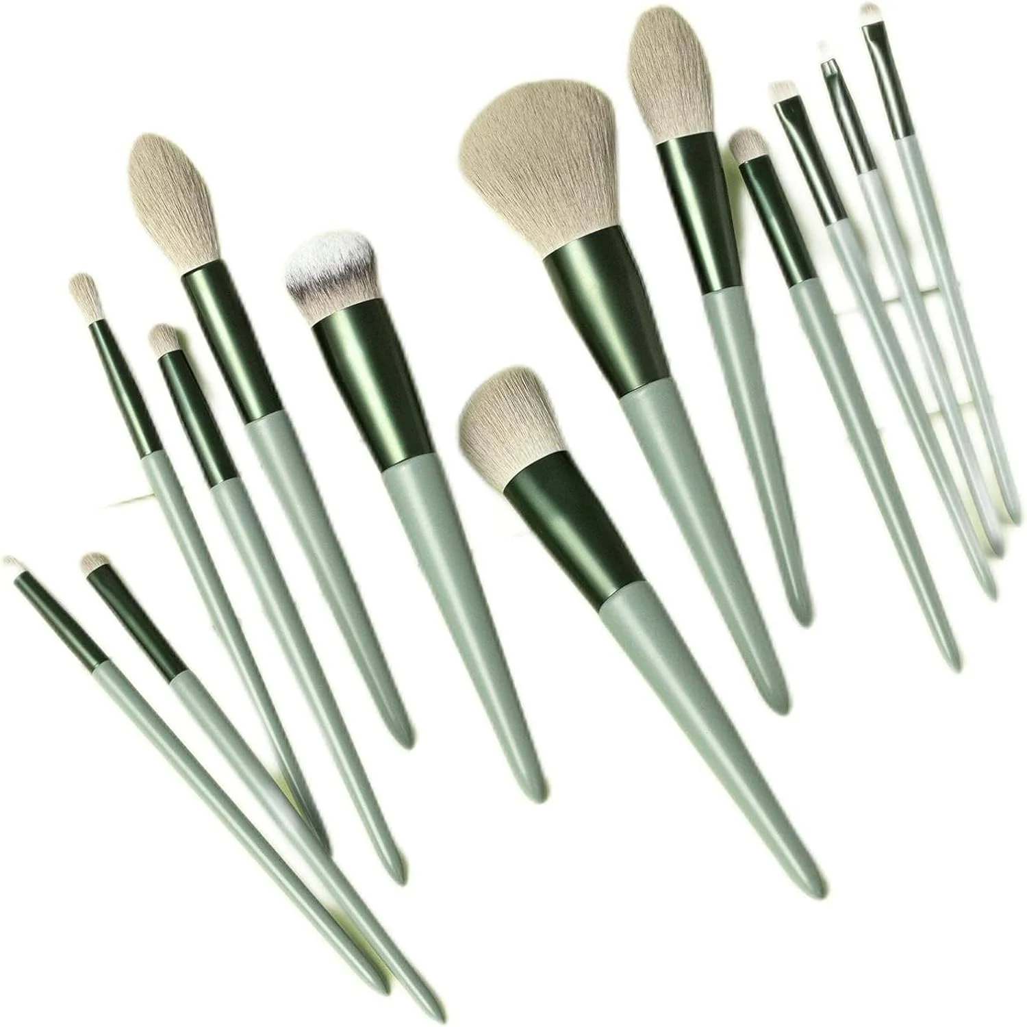 ست ابزار آرایشی 13 تکه طرح گل بنفشه و برگ های هالی، ست برس آرایشی رنگ چای شیر، برس سایه چشم، ابزار آرایشی