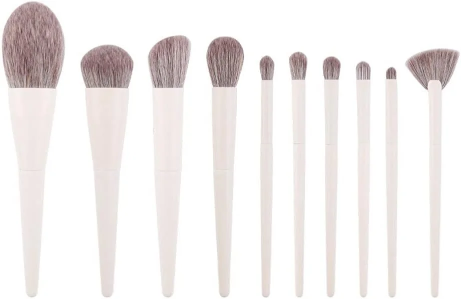 ست ابزار آرایشی شامل کانسیلر، سایه چشم، برس پودر فیکس و مجموعه 10 عددی برس آرایشی زرد شیری