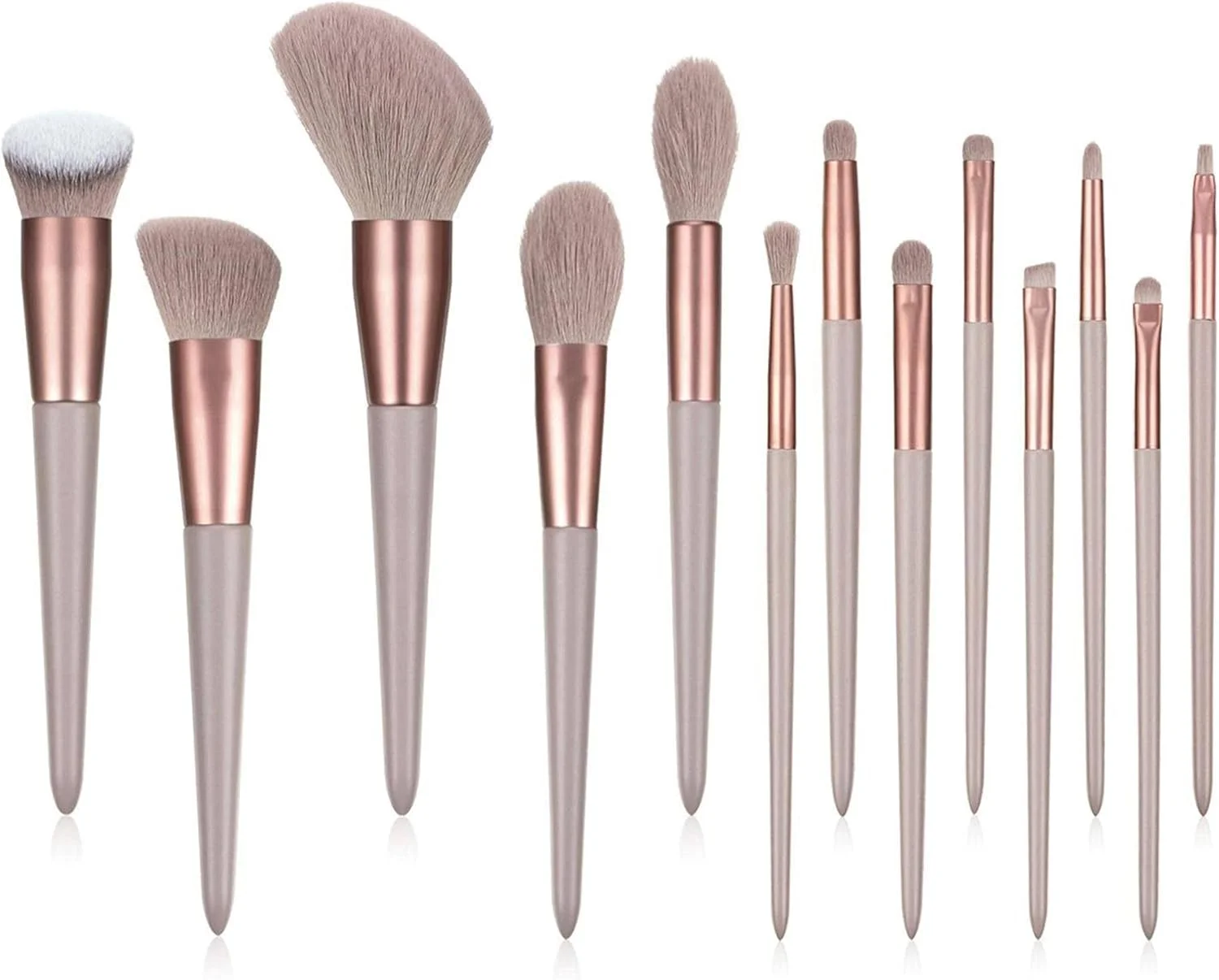 ست ابزار آرایشی 13 تکه طرح گل بنفشه و برگ های هالی، ست برس آرایشی رنگ چای شیر، برس سایه چشم، ابزار آرایشی