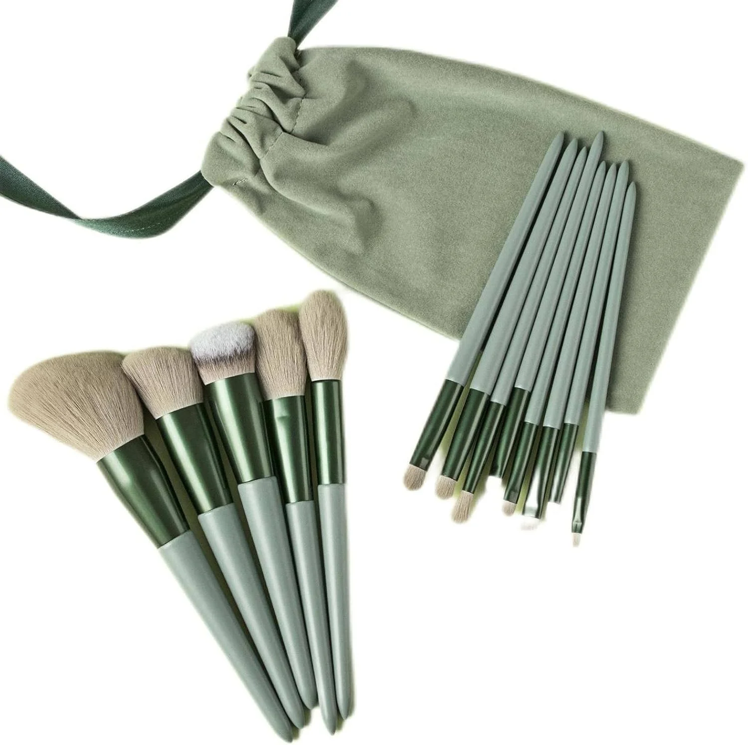 ست ابزار آرایشی 13 تکه طرح گل بنفشه و برگ های هالی، ست برس آرایشی رنگ چای شیر، برس سایه چشم، ابزار آرایشی