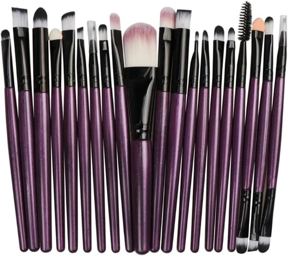 ست برس آرایشی 20 تکه Beauenty، برس خط چشم و سایه چشم، ست برس آرایشی ایده آل برای استفاده حرفه ای و روزانه (بنفش+مشکی)