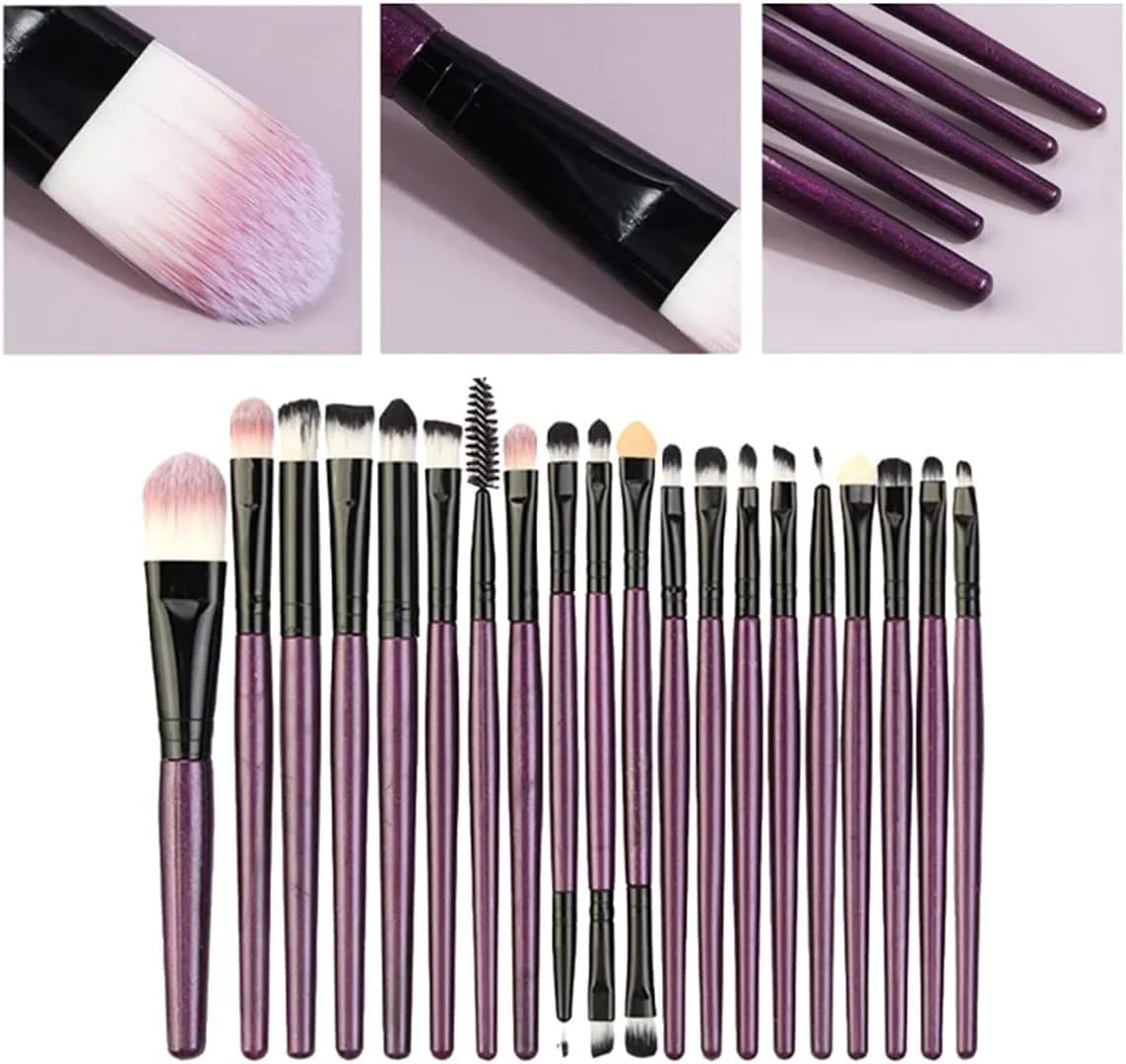ست برس آرایشی 20 تکه Beauenty، برس خط چشم و سایه چشم، ست برس آرایشی ایده آل برای استفاده حرفه ای و روزانه (بنفش+مشکی)