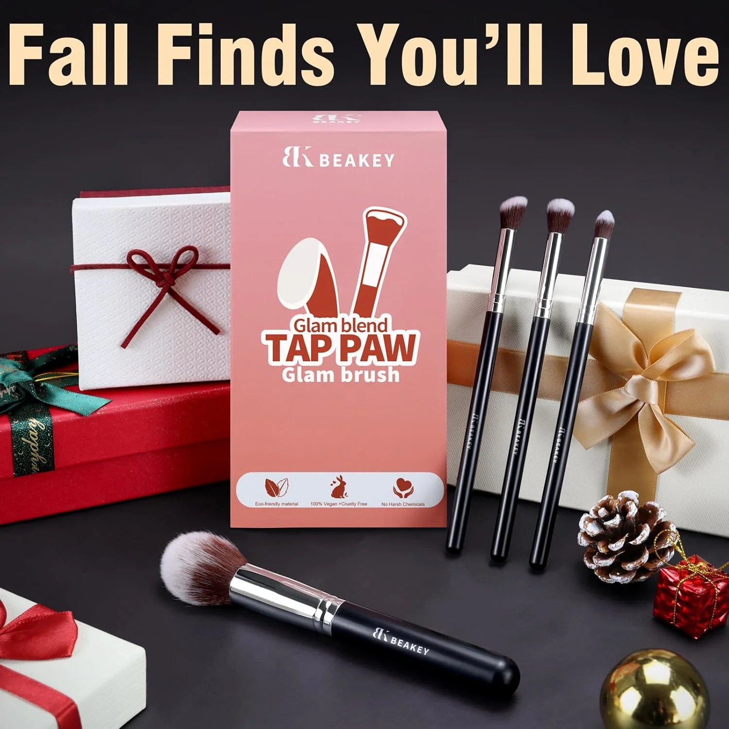 ست برس آرایشی BEAKEY، برس های حرفه ای برای کرم پودر، سایه چشم، کانسیلر، رژگونه، پودر برنزه کننده، 2 اسفنج بلندر با جعبه کاغذی زیبا