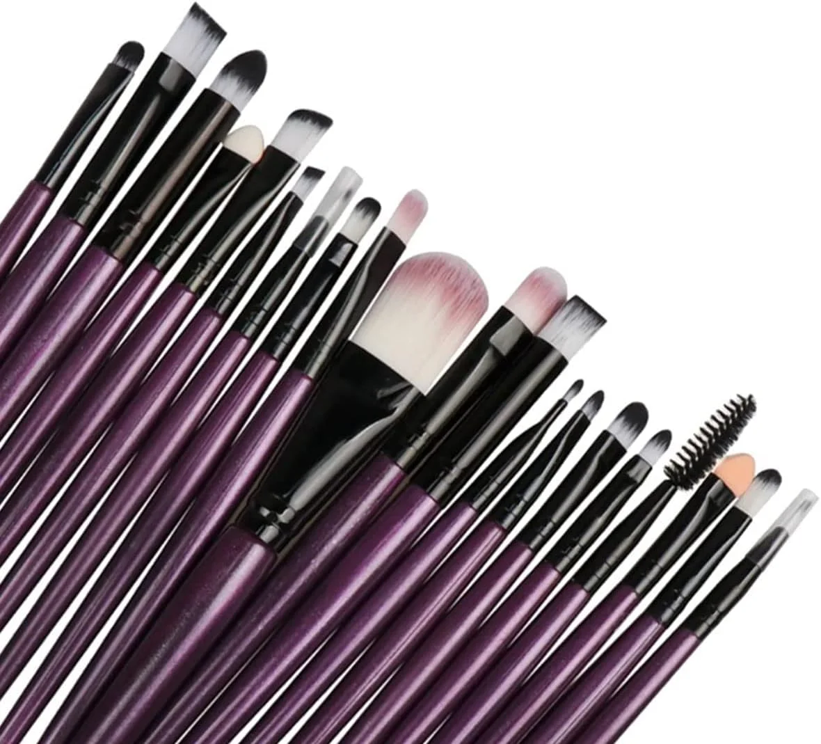 ست برس آرایشی 20 تکه Beauenty، برس خط چشم و سایه چشم، ست برس آرایشی ایده آل برای استفاده حرفه ای و روزانه (بنفش+مشکی)