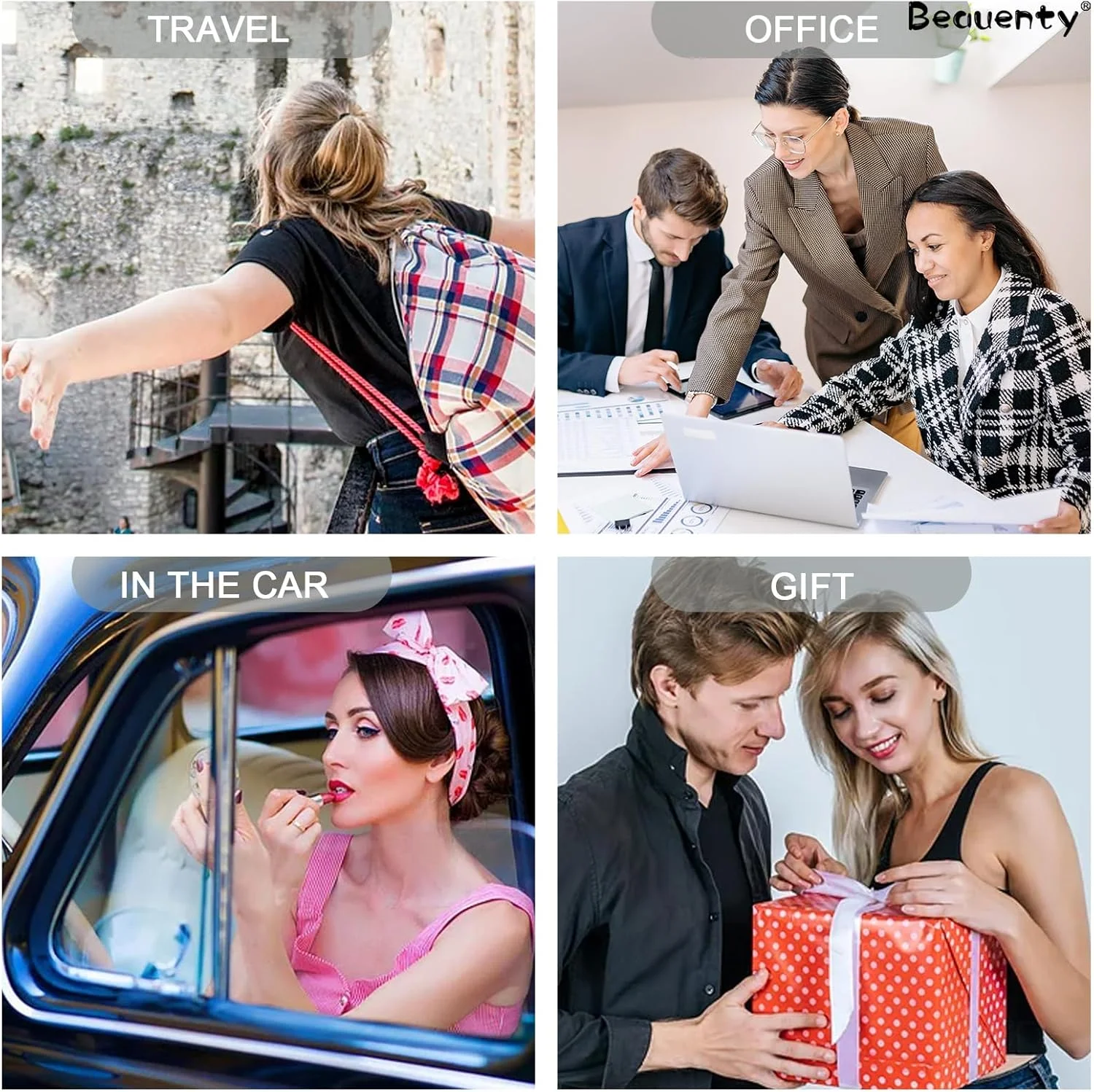 ست برس آرایشی مینی 5 تکه Beauenty با جعبه مسافرتی آینه دار، پد پودری 7 تکه برای پودر فونداسیون، ترکیب کانسیلر، سایه چشم، رژگونه، برس لوازم آرایشی